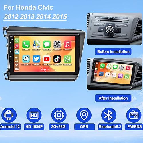 Miniatura 2 de Android 2G+32G estéreo del coche para Honda Civic 2012 2013 2014 2015 con navegación GPS 9 pulgadas HD pantalla táctil coche radio con Bluetooth FM