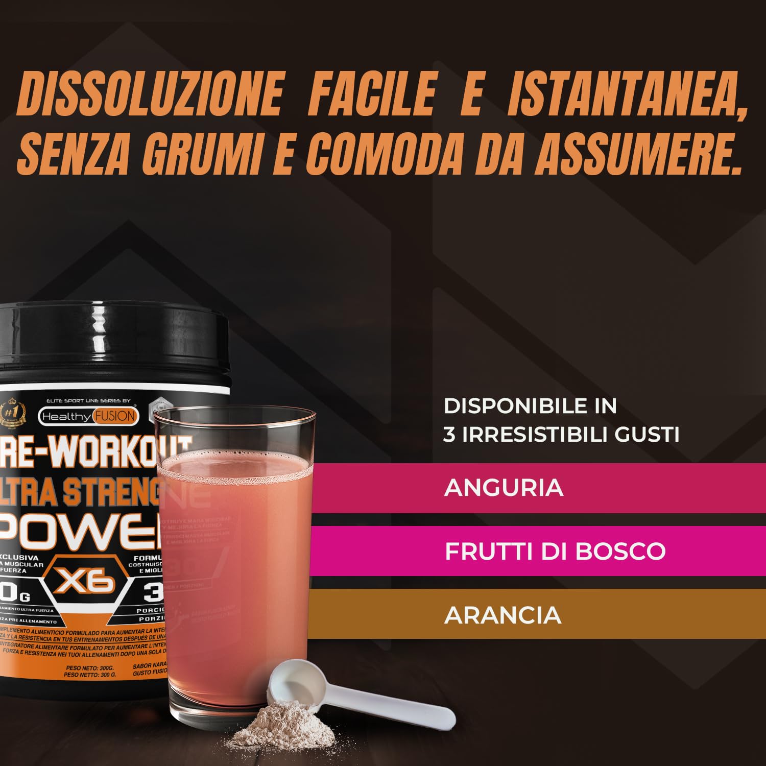 Pre-Workout bevanda energetica | con Creatina | Resistenza, energia e forza inarrestabile | Elimina la fatica e la stanchezza | Beta-Alanina, Taurina, Caffeina e Vitamine | 300g Arancia
