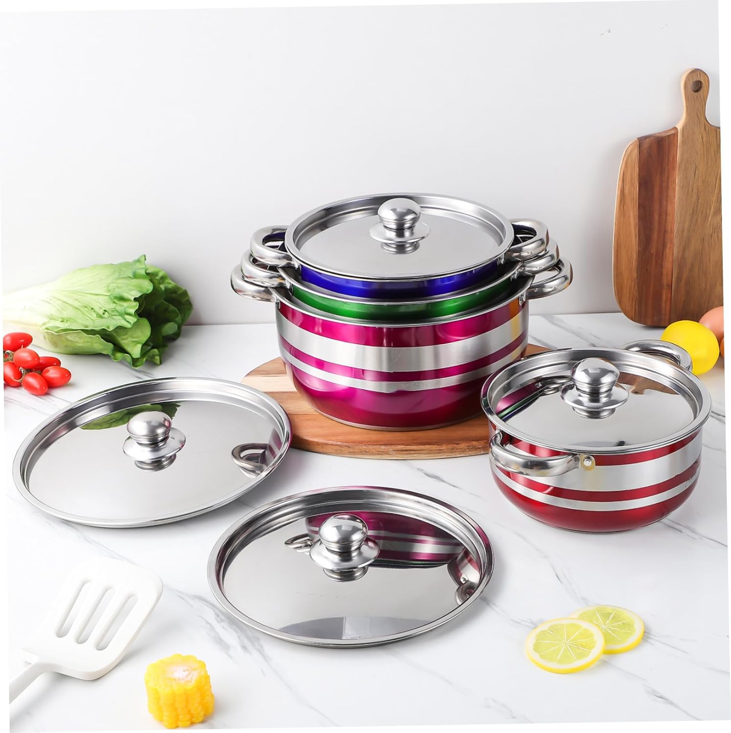 NUOBESTY 4pcs Stainless Steel Cookware Set with Heat Resistant Handles Induction Compatible Pots for Home and Restaurant Cooking Even Heat Distribution Dishwasher Safe