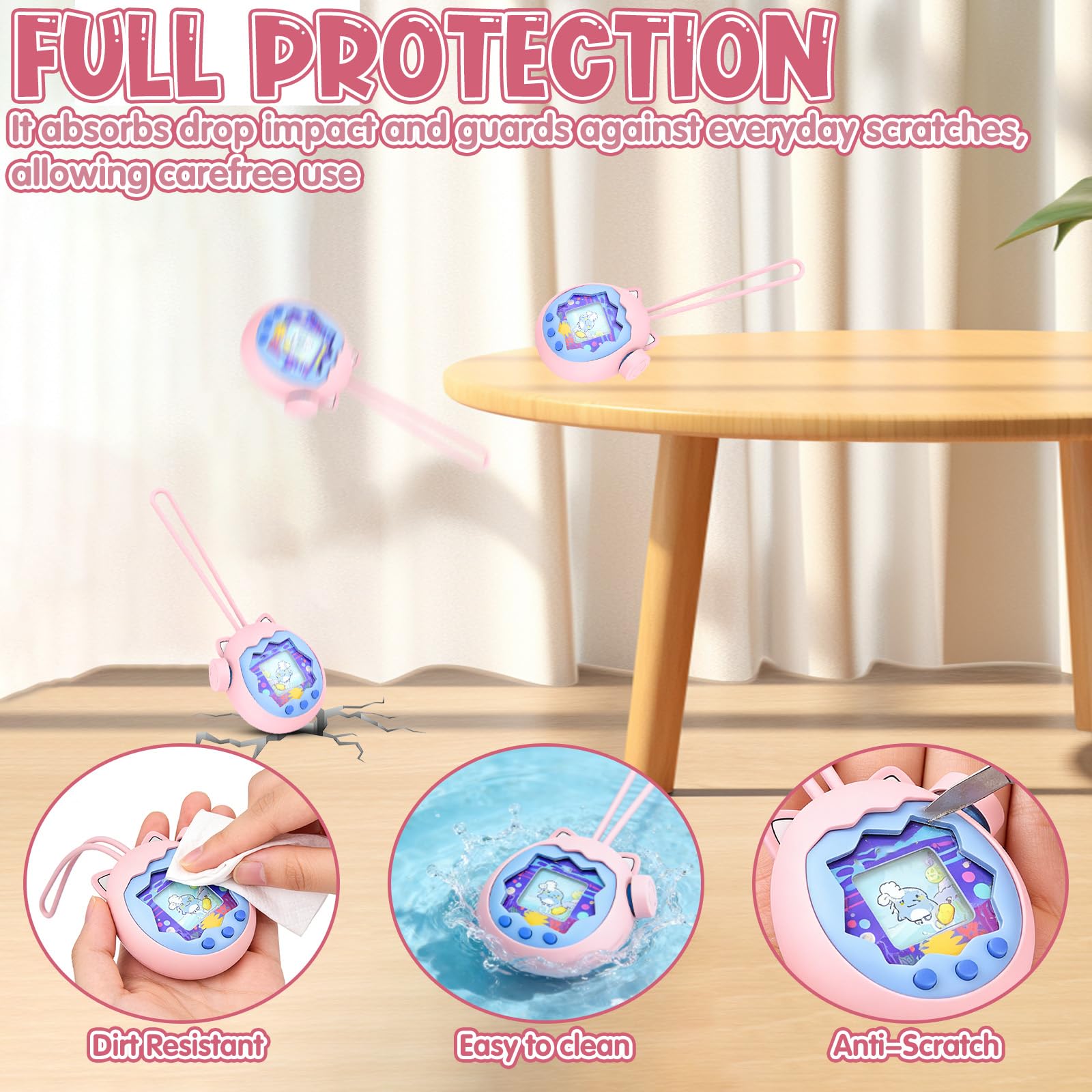 Silicone Case Cover for Tamagotchi Paradise Pink Design with Wrist Strap, Washable & Anti-Shock Protective Accessory - Image 4