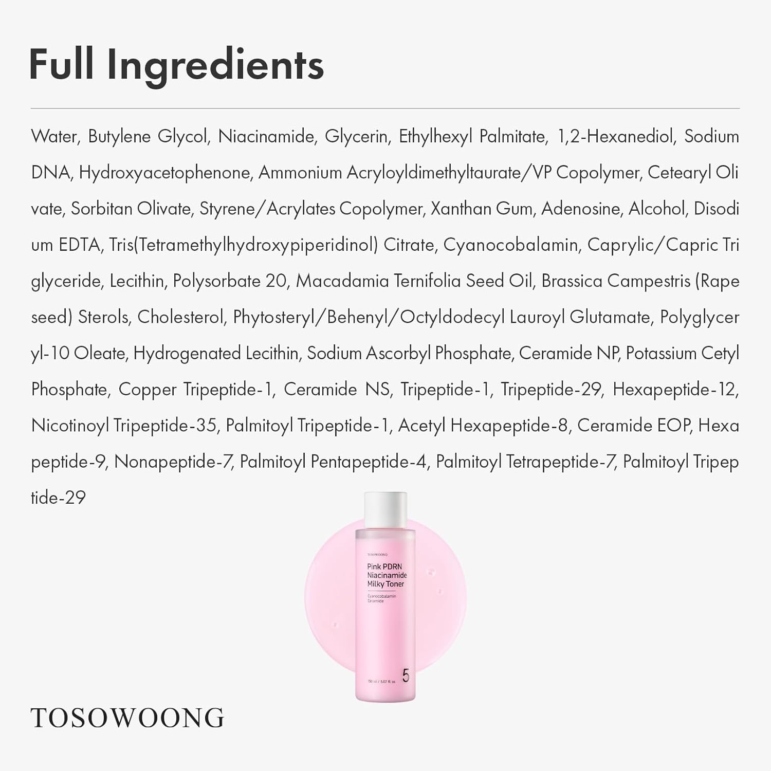 TOSOWOONG Pink PDRN Niacinamide Milky Toner, Niacinamide 5% Dark Spot Care, Salmon DNA PDRN Soothing, 3 Ceramides & 12 Peptides Moisturizing, Glass Glow Skin, Korean Skincare, 150ml / 5.07 fl. oz. - Image 6