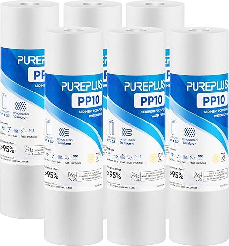 Miniatura 10 de PUREPLUS Cartucho de filtro de agua para sedimentos para toda la casa de 10 x 2.5 pulgadas, repuesto para cualquier unidad de RO de 10 pulgadas,