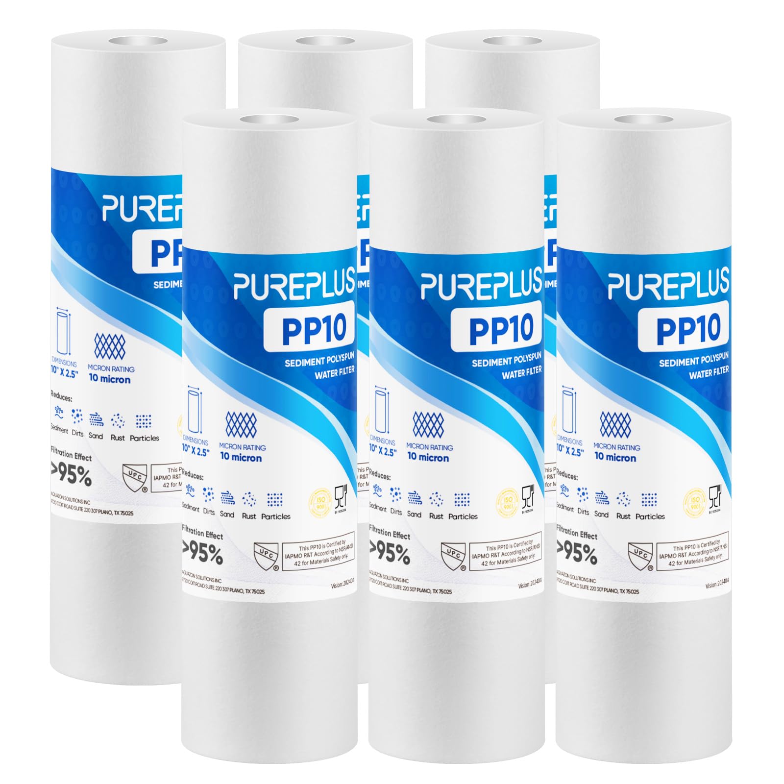 PUREPLUS Cartuccia filtro dell'acqua per sedimenti domestici da 10 micron, 25,4 x 6,3 cm, ricambio per qualsiasi unità RO da 25,4 cm, Culligan P5, Aqua-Pure AP110, Dupont WFPFC5002, CFS10, WHKF-G05