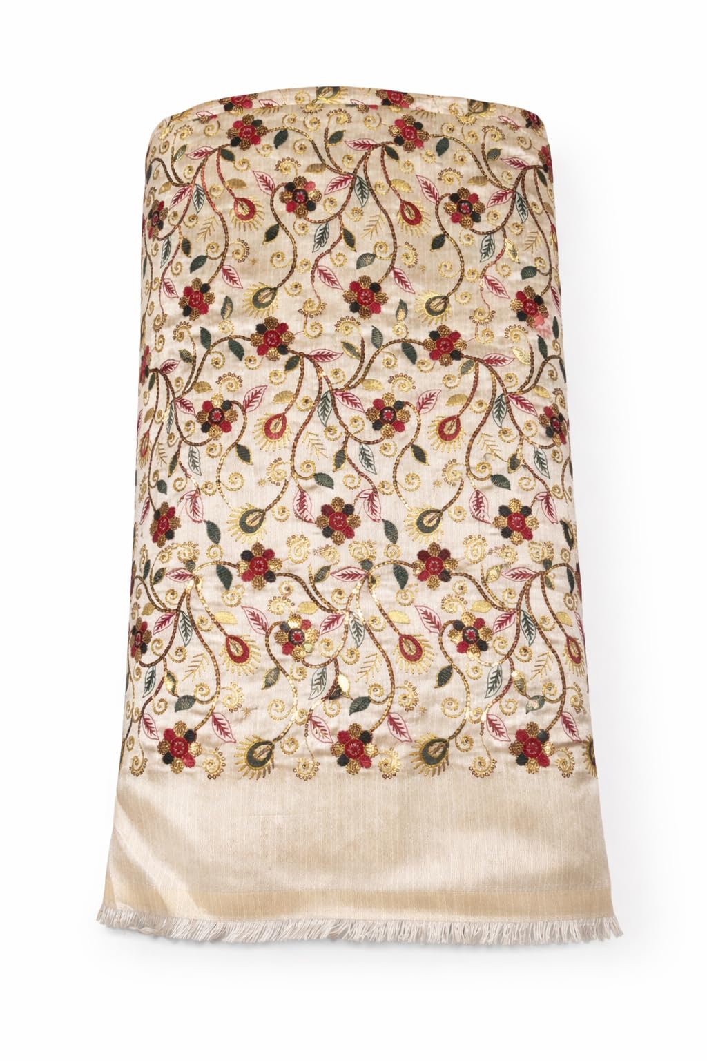 Raw Silk Embroidered Blouse Fabric, Cream Color with Floral Design, 1 Meter-image-12
