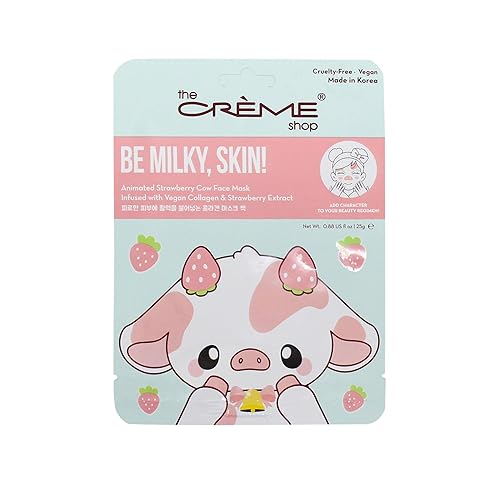 Miniatura 3 de The Crème Shop Be Milky, Skin! Máscara facial animada de vaca fresa  Mascarilla vegana con infusión de colágeno para iluminar las manchas oscuras,