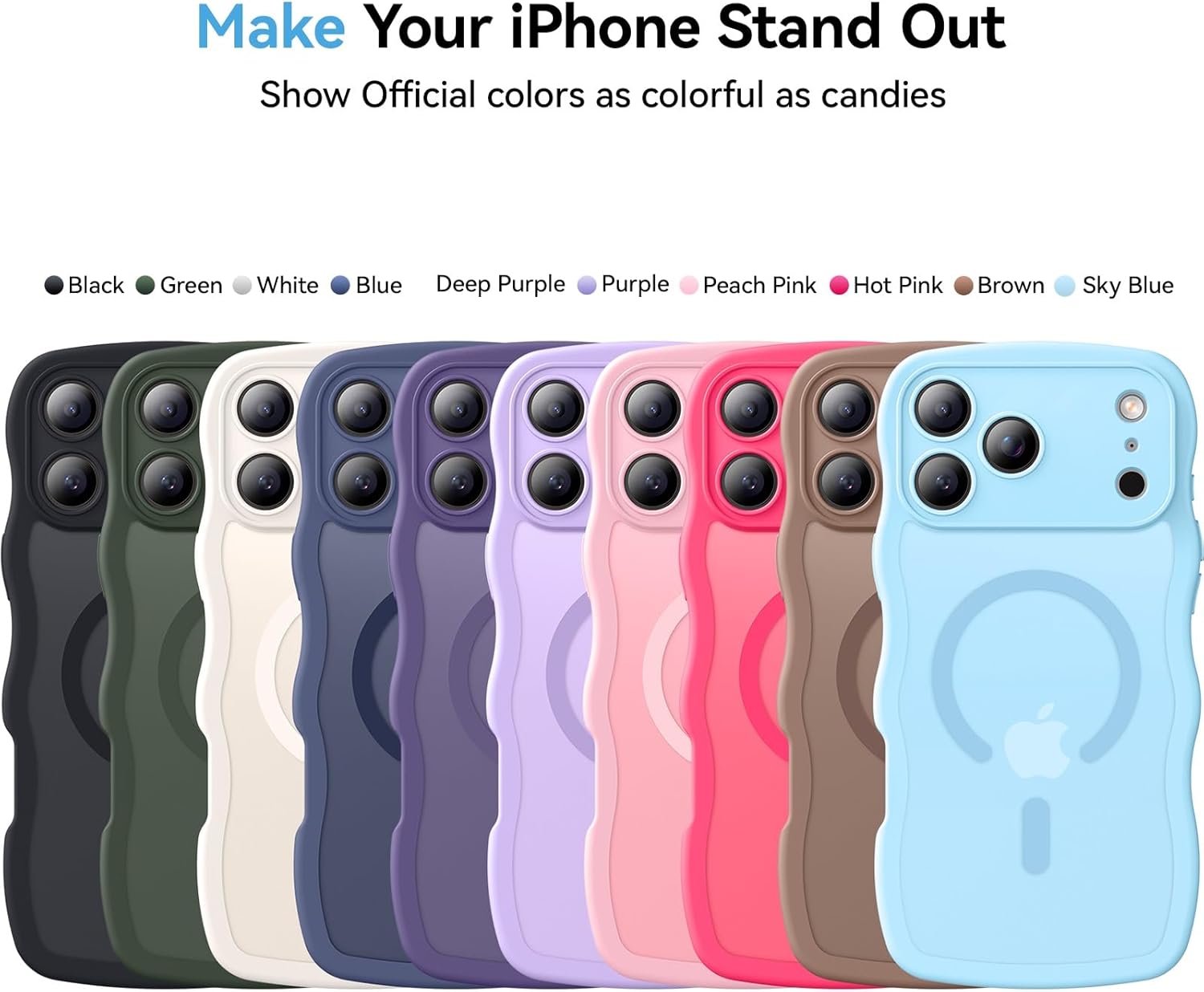 Magnetic for iPhone 17 Pro Max Case, 1X Screen Protector+1X Wrist Strap, Cute Wavy [Compatible with MagSafe][Full Camera Protection] Trendy Matte Women Girly Case for iPhone 17 Pro Max 6.9", Sky Blue - Image 8