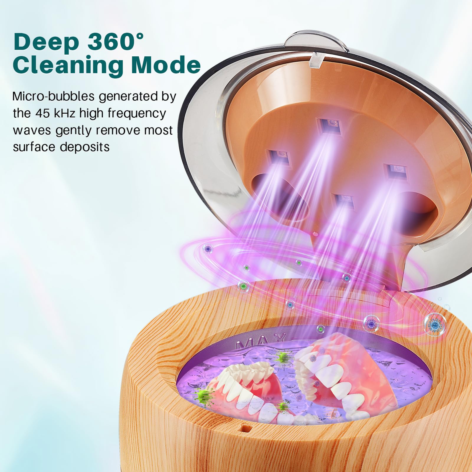 Nettoyeur Ultrasons Dentaire 45000Hz 200ML avec 4 UV Lampes pour Prothèses Dentaires