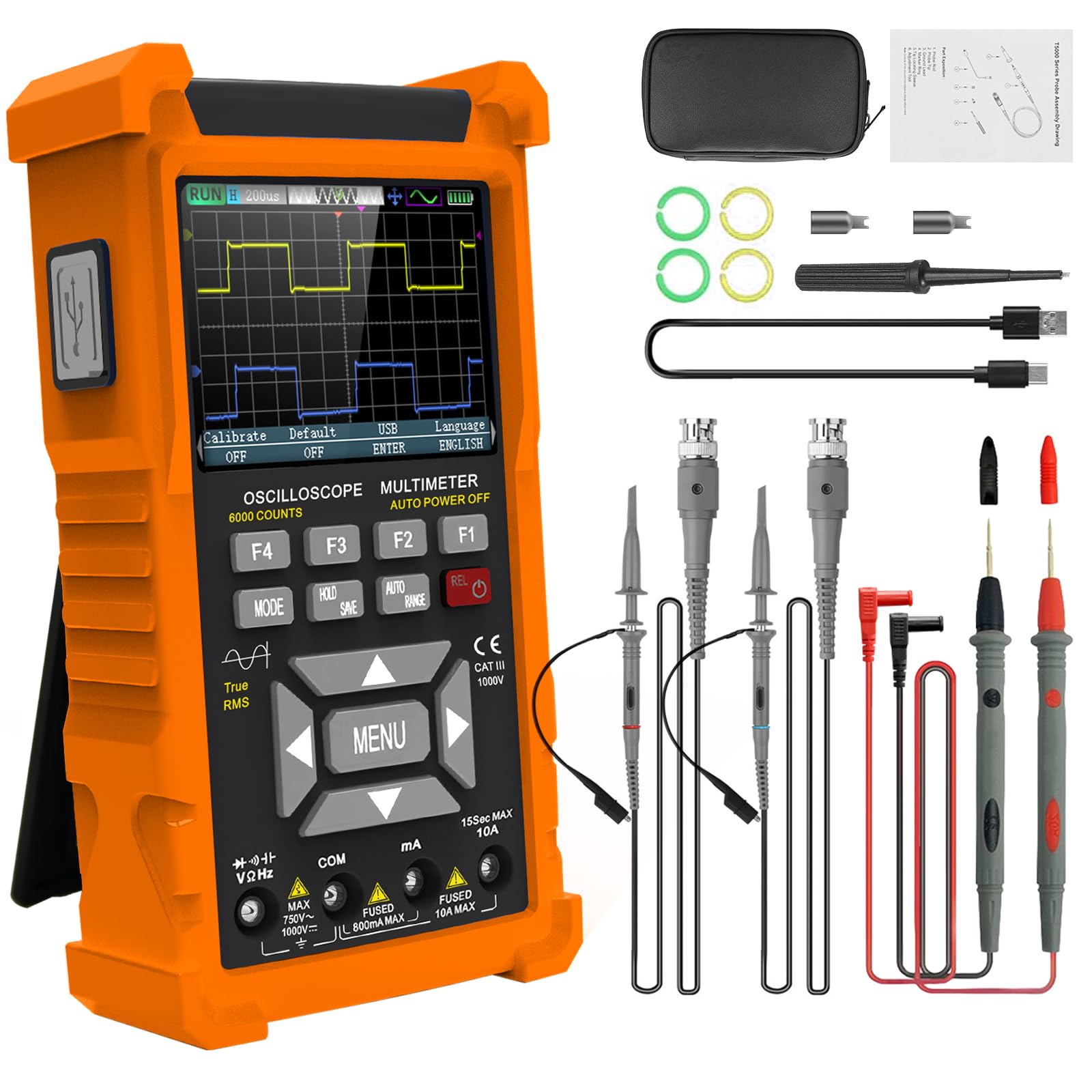Oszilloskop 2 Kanal, 50MHz Bandbreite 280 MSa/s, Multimeter TRMS 6000 Count, Signalgenerator 13 Signalwellenformen, Automotive Oscilloscope für Heimwerker, Heimgebrauch, Kfz-Reparatur