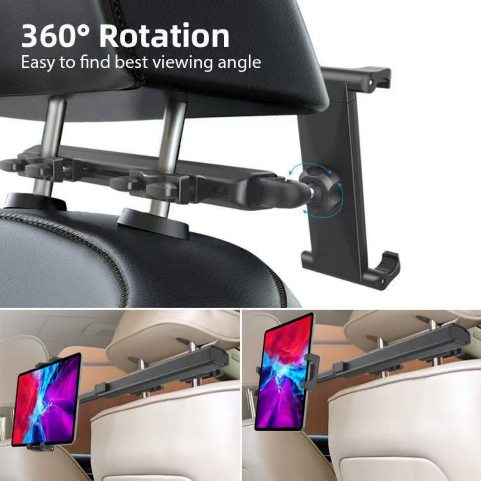 Supporto per tablet stabile per poggiatesta per auto, caratterizzato da un design con giunto sferico universale sicurezza antiscivolo nel supporto per tablet regolabile per l ' intrattenimento