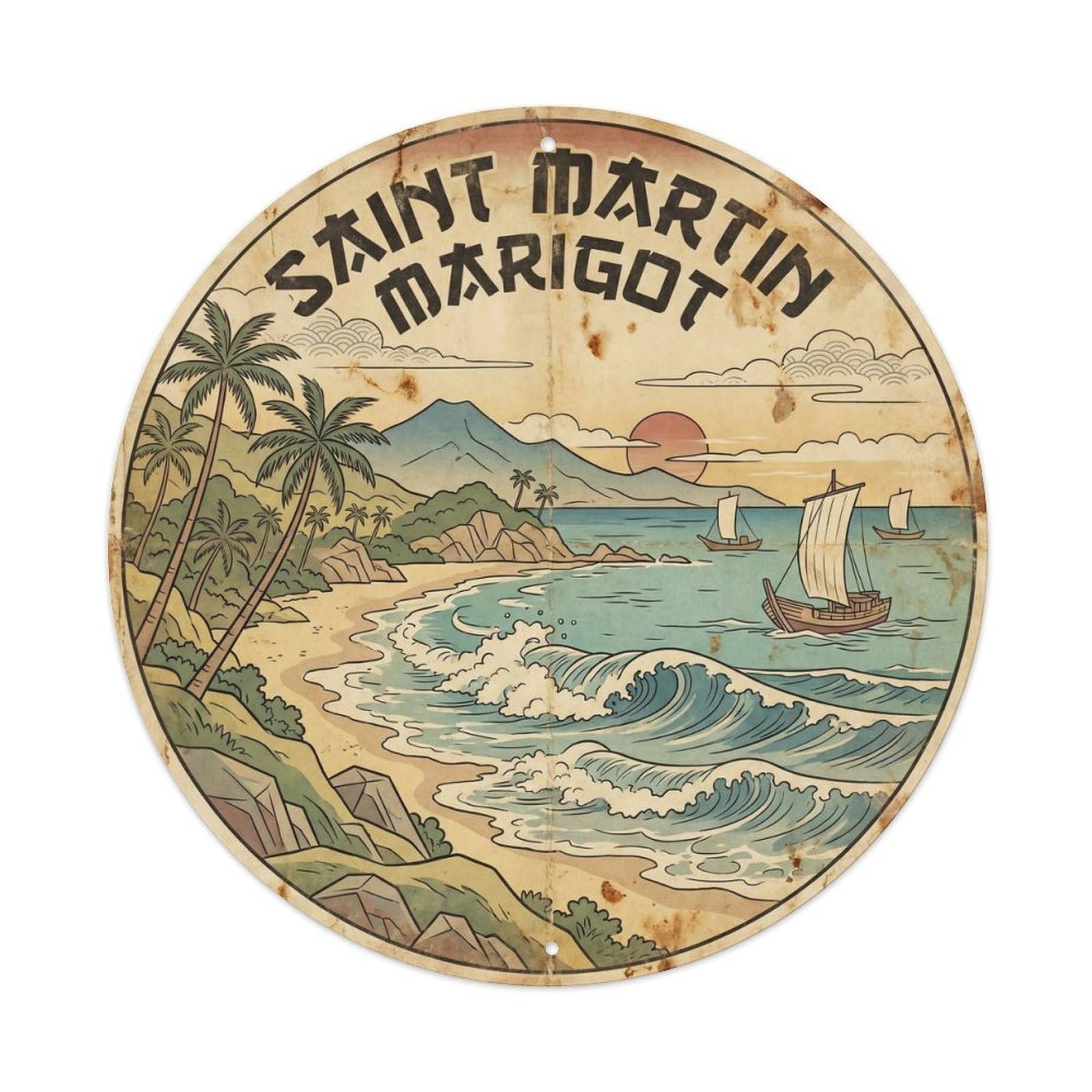 Saint Martin Marigot Lagoon Coast Classic Illustration Metal Tin Sign