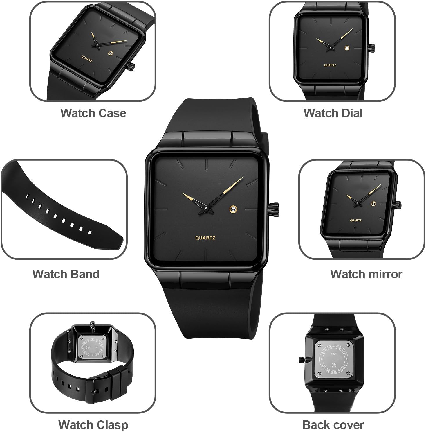 findtime Men's Watches Rectangular Wrist Watch with No Second Hand Date Calendar Dial Simple Dress Design