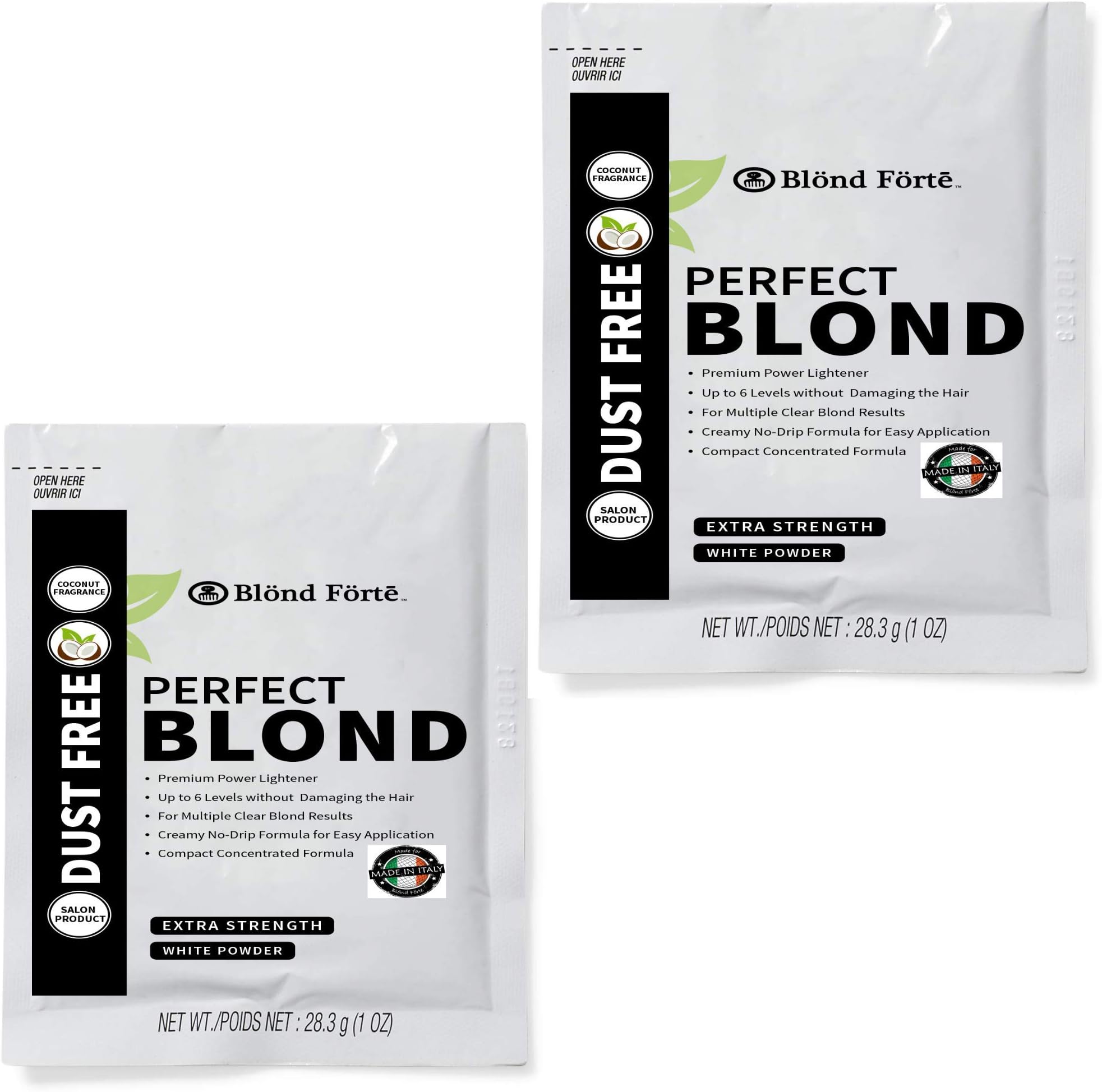Perfect Blond 2 Pack 30 Gram /1 Oz Hair Toner Lightener Bleach For Dark Hair – Made in Italy by Blond Forte (White Lightening Powder)