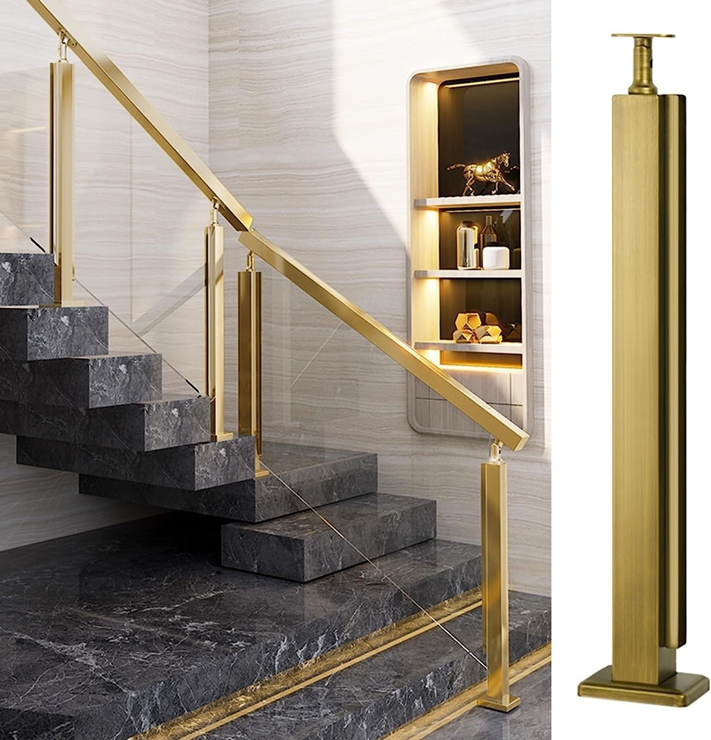 Stair Handrails Stainless Steel Balustrade Posts Gold Glass Railing ...