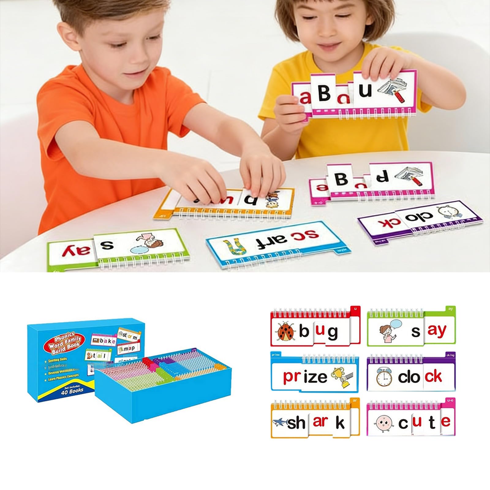 Creazione del vocabolario fonetico parole per bambini Pacchetto libri capovolti Strumento educativo Design cartaceo per l ' apprendimento interattivo Strumento apprendimento fonetico