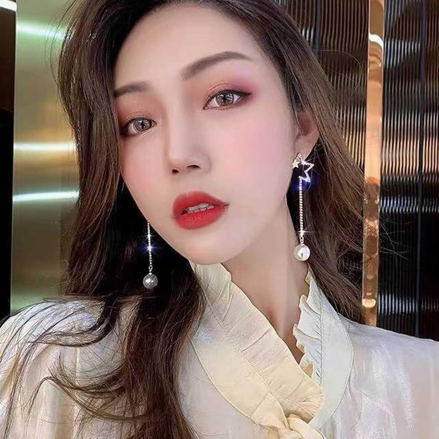 Long Pearl Tassel Drop Earrings Vintage Pearl Tassel Chain Earrings Gold Half Pentagram Earrings Tassel Pearl Wedding Earrings Jewelry for Girls Gifts - Image 7