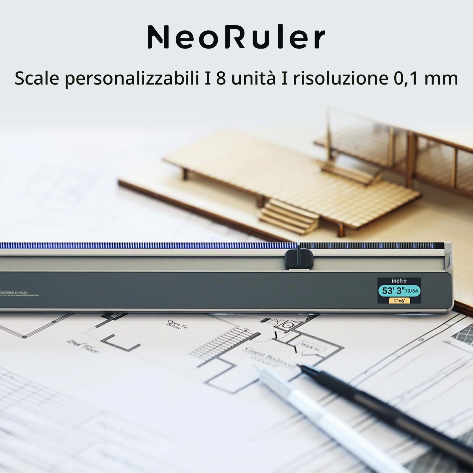 HOZO NeoRuler Righello Digitale, 30,5 cm, Righello Intelligente con Scale Personalizzabili Infinite e Precisione di ± 0,4 mm, 93 Scale Imperiali e Metriche Incorporate