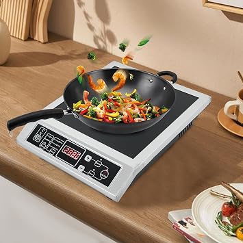 2000W Electric Induction Cooker with Digital Sensor, Commercial Induction Cooktop with 8 Temp Levels, 4.1ft Countertop induction Burner, Auto-Shut-Off