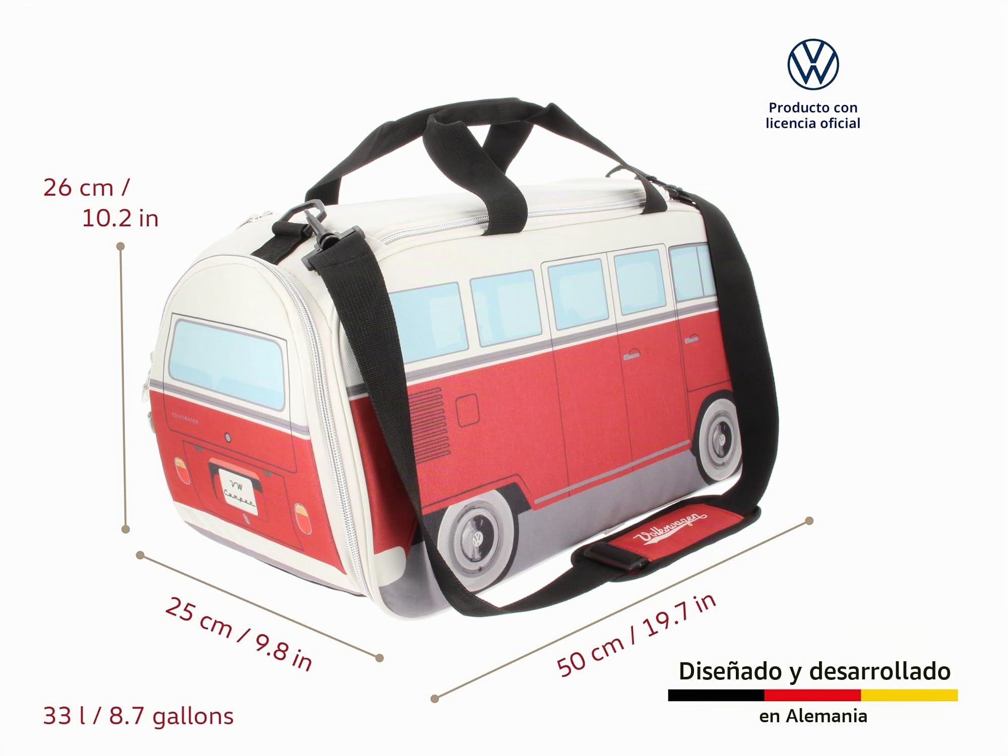 BRISA VW Collection - Volkswagen Furgoneta Hippie Bus T1 Van Bolsa de Deporte Plegable con Asas, Bolsa de Viaje con Compartimento Impermeable para Zapatos, Equipaje, Duffel Bag para Gimnasio/Regalo