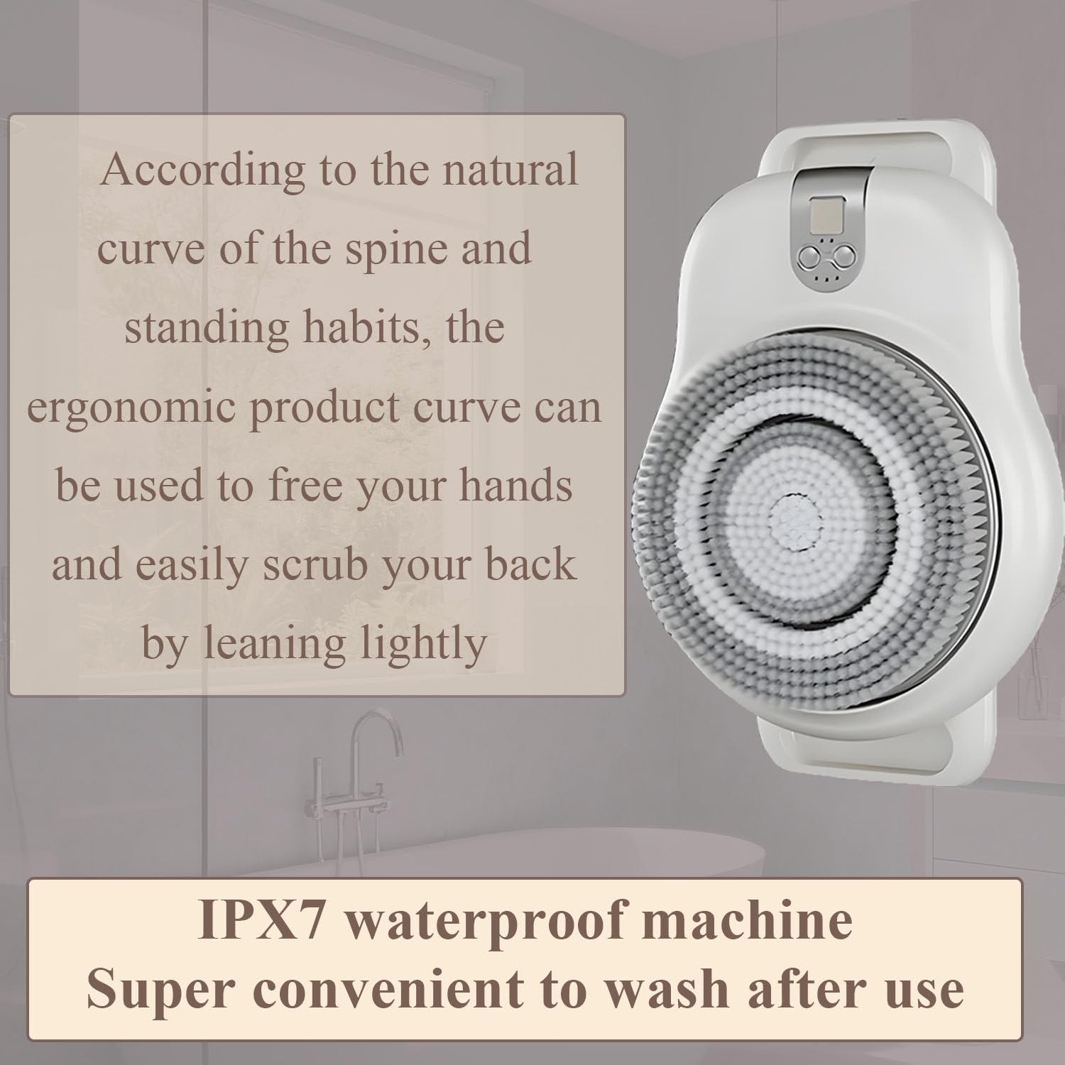 Cepillo de Espalda eléctrico de Pared, Cepillo de Espalda automático para Ducha, protección contra sobrecarga, para Limpieza Corporal y Profunda.