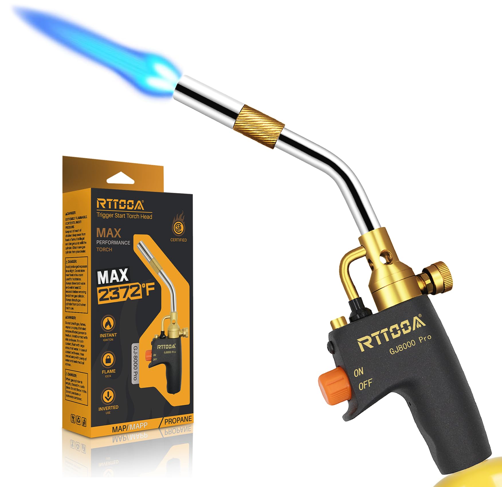 Propane Torch Head, GJ-8000pro High Intensity Torch Head, Trigger Start Gas Torch Kit for Propane, Pencil Flame Welding Torch Fuel by Mapp/Map/Propane, Soldering, Cooking(CSA Certified