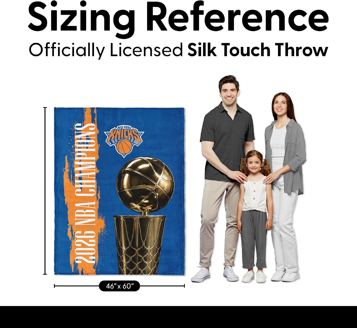 Northwest New York Knicks 2026 NBA Champions Silk Touch Throw Blanket, Ultra Soft Plush Polyester, Lightweight Warm Decorative Fan Gift, 46 x 60 in