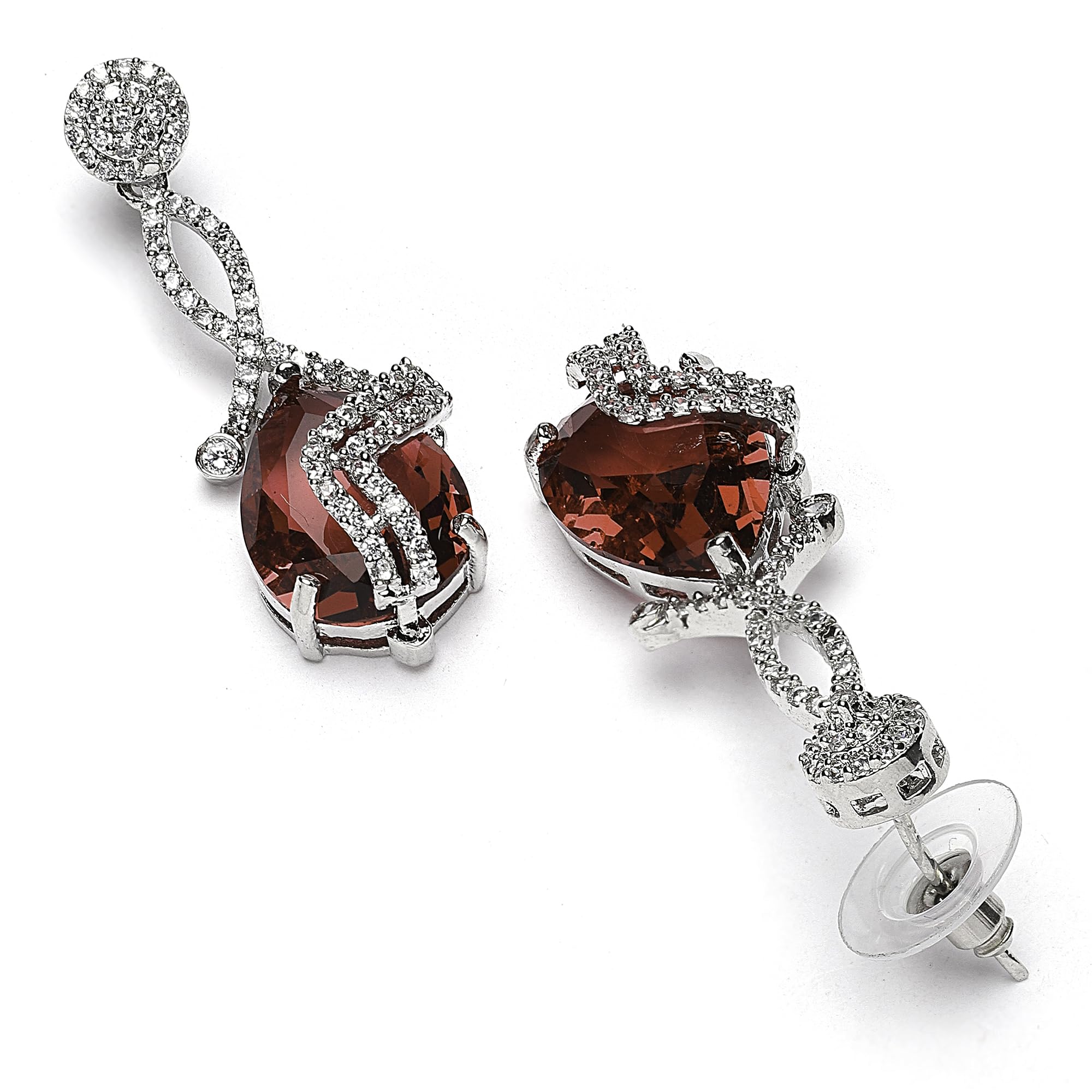 Rhodium-Plated American Diamond Drop Earrings