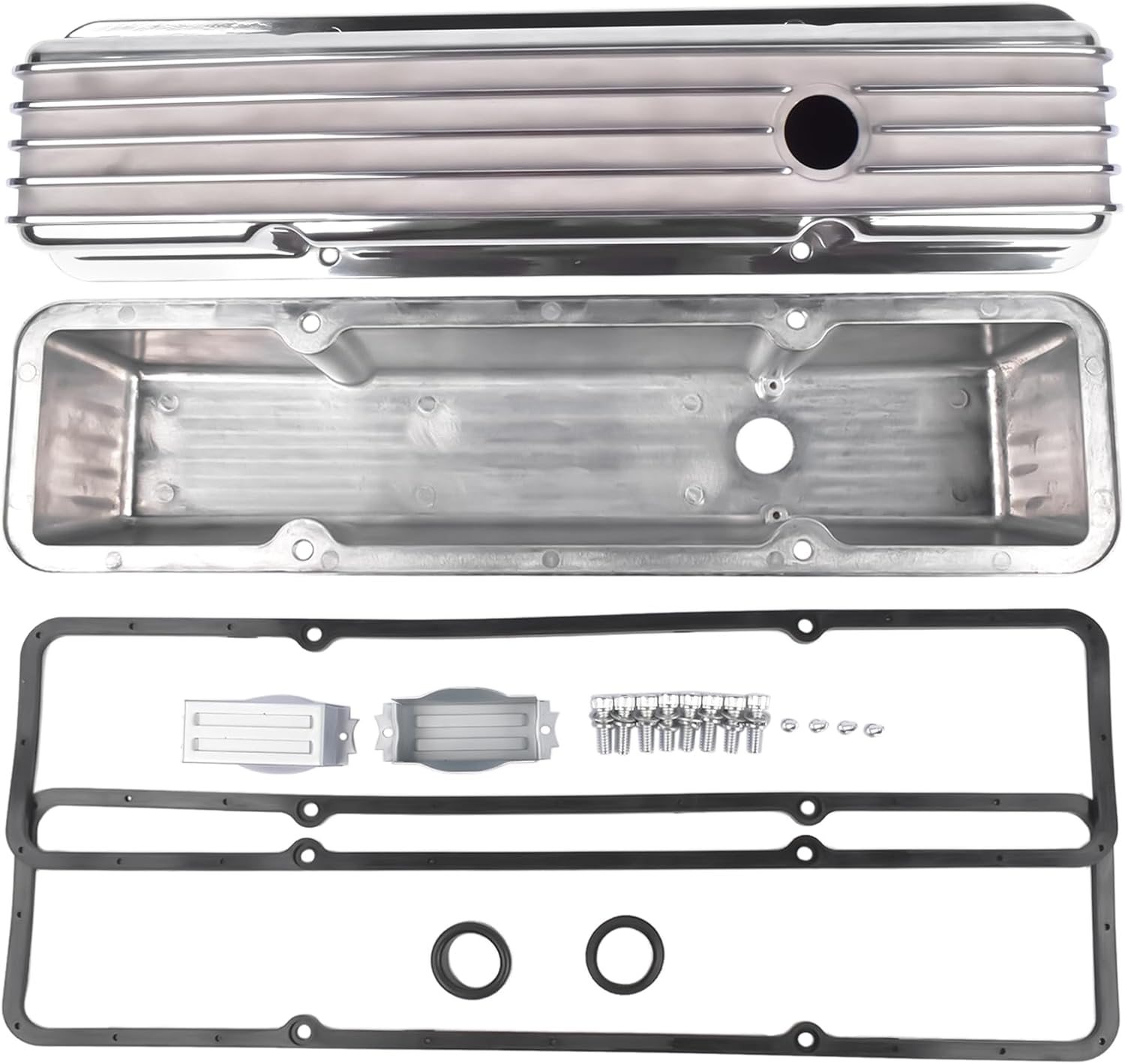 Aluminum Polished Finned Tall Valve Covers Replacement for Chevy SBC Small Block 283 302 305 327 350 400 1958-1986
