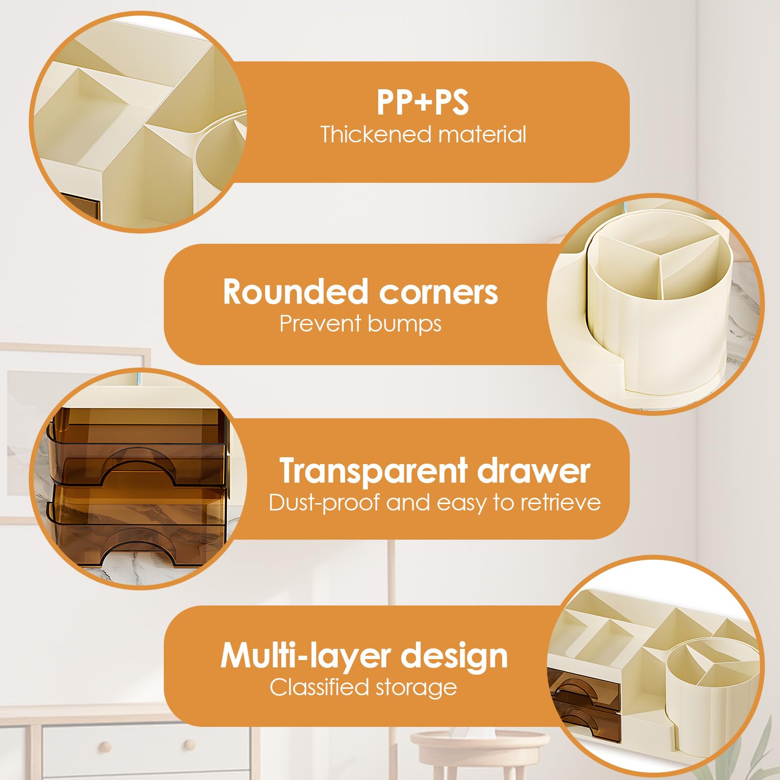 Farnirvana Organizzatore di Trucco, Organizzatore di pennelli rotante a 360°, Compartimento Rotante 2 in 1 Organizzatore Trucchi, per Bagno, camera da letto, scrivania