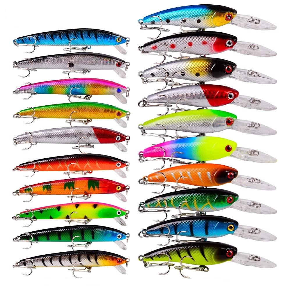 20pcs Mixed Colors Lure Kit Minnow Köder Set Wobbler Crankbaits Drillinge Angelgerät Künstlicher Kunststoff Harter Köder Kit