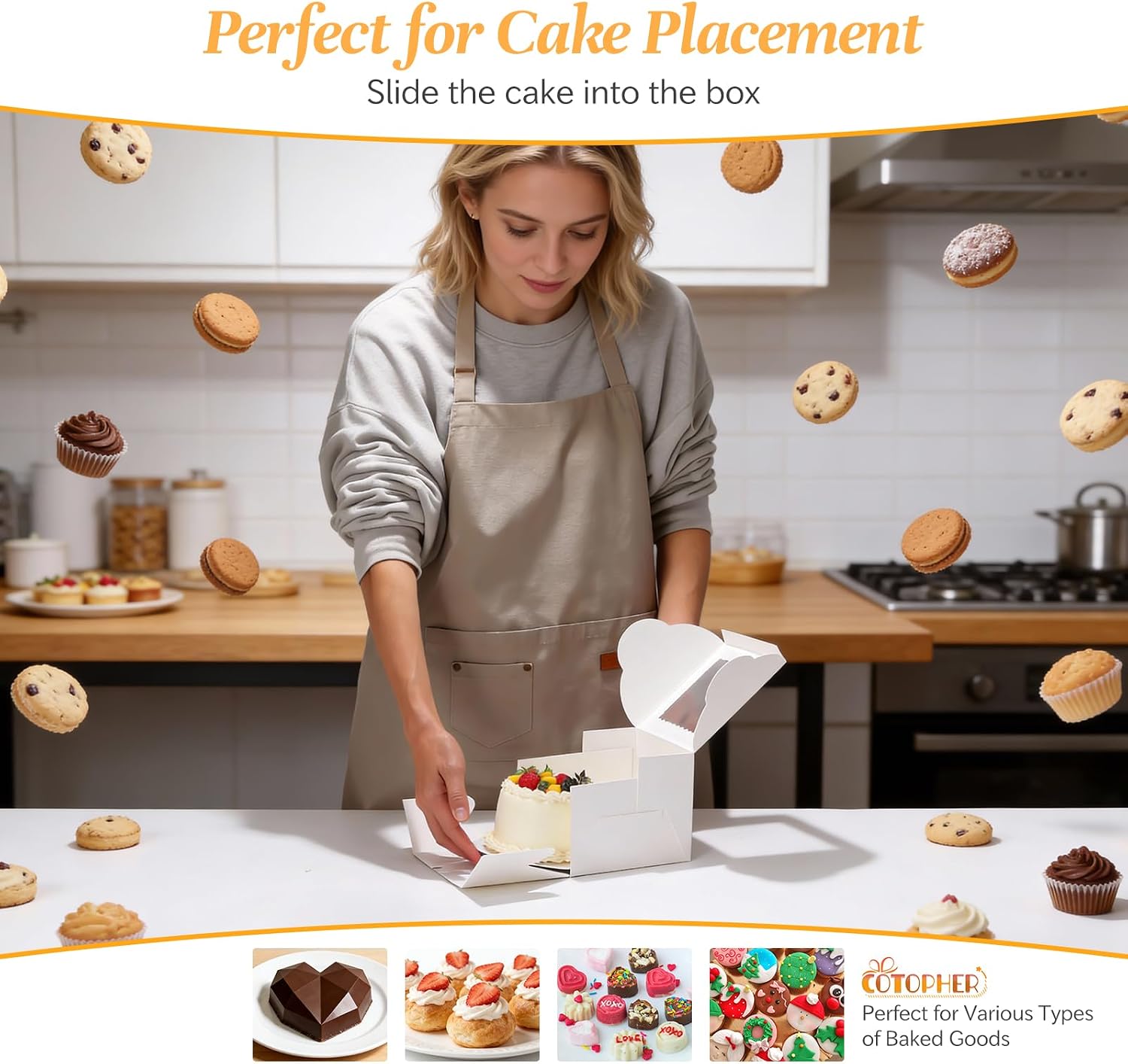 COTOPHER 50pcs 6x6x5 Inch Mini Cake Boxes, 6 Inches Small Bakery Box (25 Boxes & 25 Boards), Bento Cake Containers for Cookies, Cupcake, Desserts, Birthday, Party, Wedding, Valentine's Day