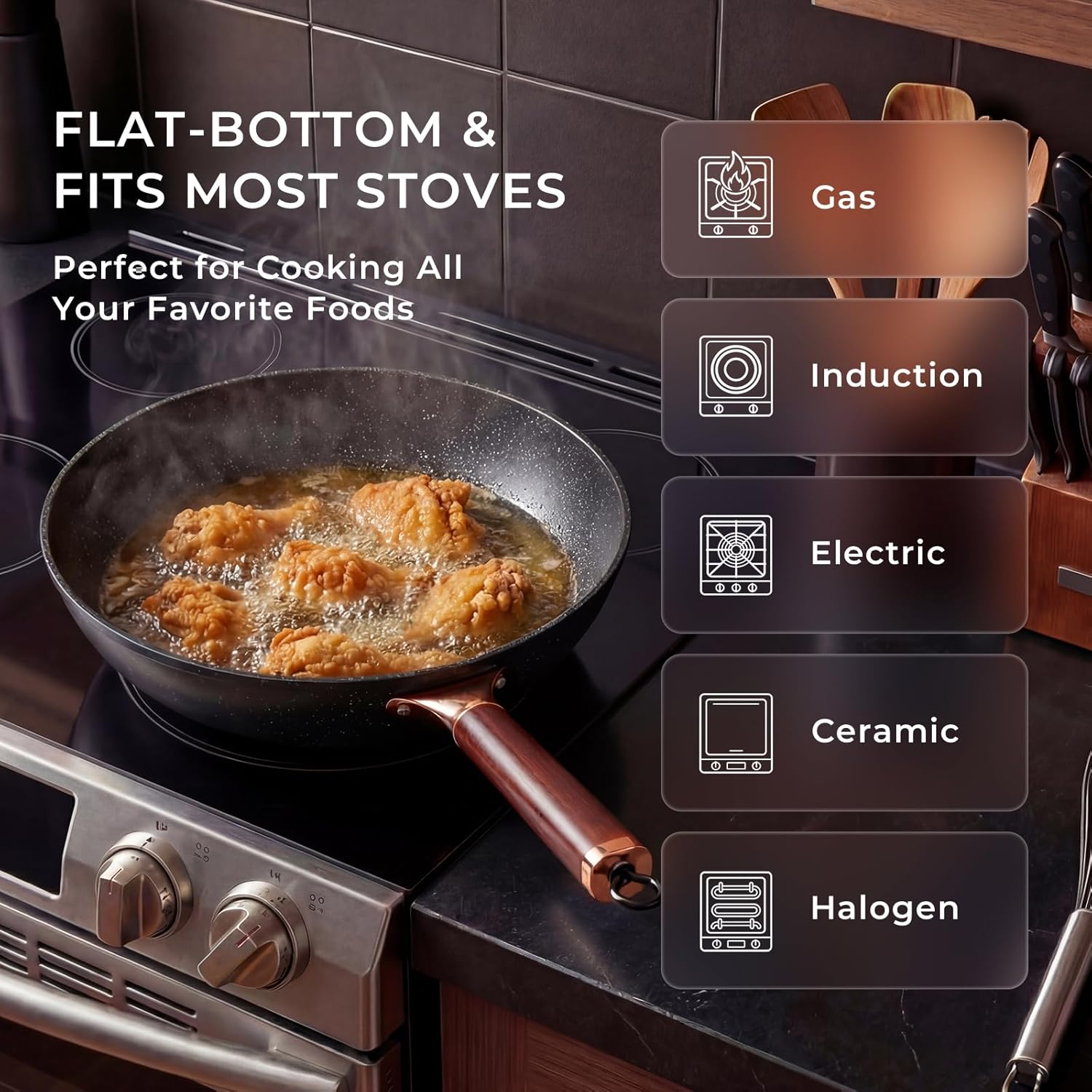 13.07-Inch Carbon Steel Wok Pan with Lid: Woks & Stir-Fry Pans Nonstick with Steamer for Cooking Pan Set, Large Deep Chinese Frying Saute Pan Wok Skillet, Induction Compatible, Stay-Cool Handle, Gifts - Image 4