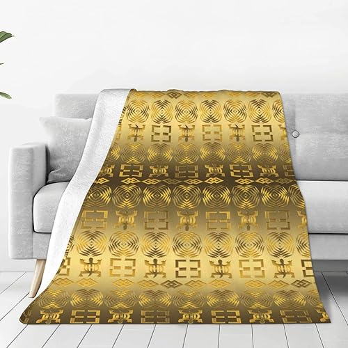Yssammns Manta de forro polar ultrasuave, patrón étnico africano con símbolos Adinkra para sofá, manta de felpa para todas las estaciones, manta