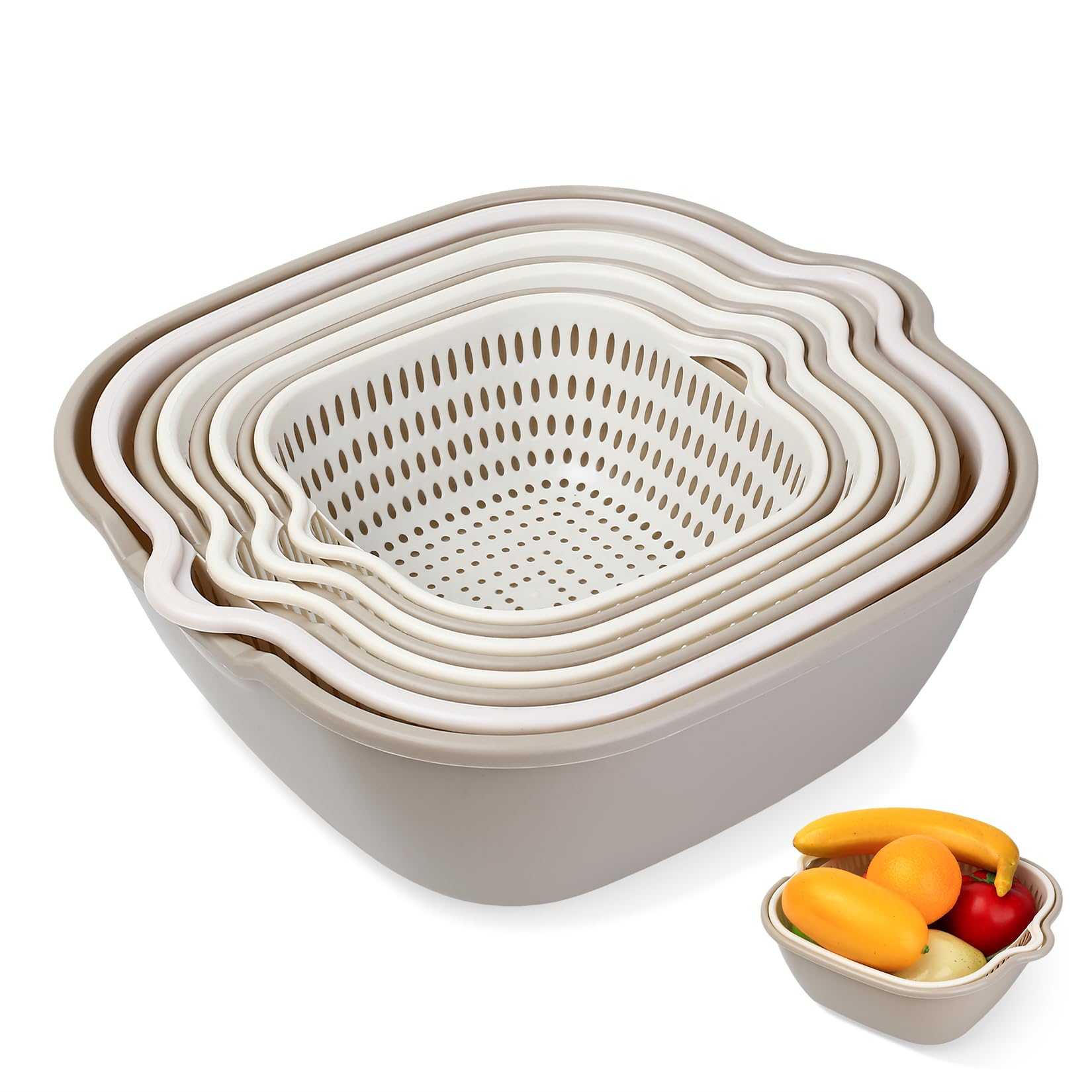 Passoire Cuisine Plastique Lot De 6 Passoires à Double Couche - 3 Tailles - Bleu/jaune - Plastique Alimentaire Passoire Plastique