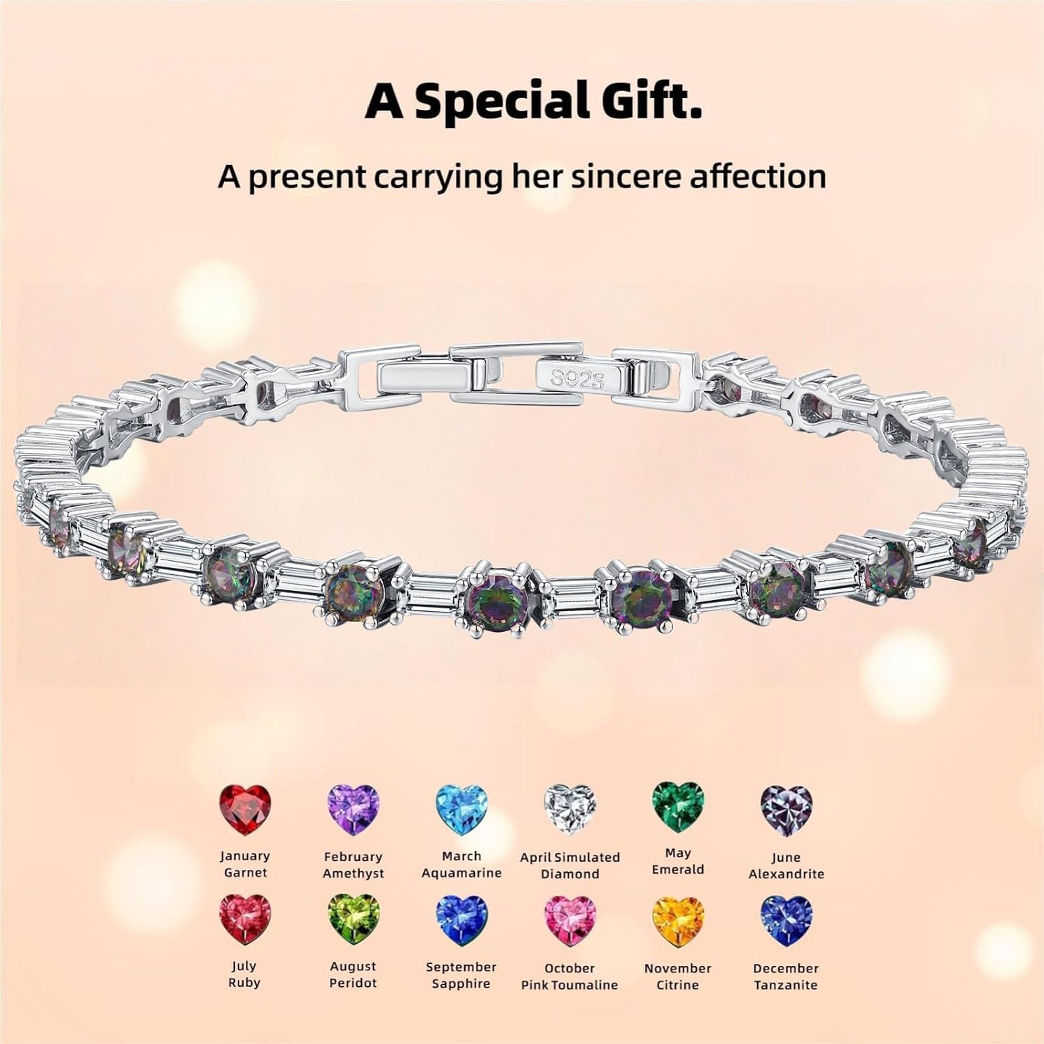 Birthstone Tennis Bracelets Sterling Silver Bracelets Charm Jewelry Birthday Gifts for Women,Girlfriend,Wife,Mom - Graduation, Friendship,Birthday, Anniversary