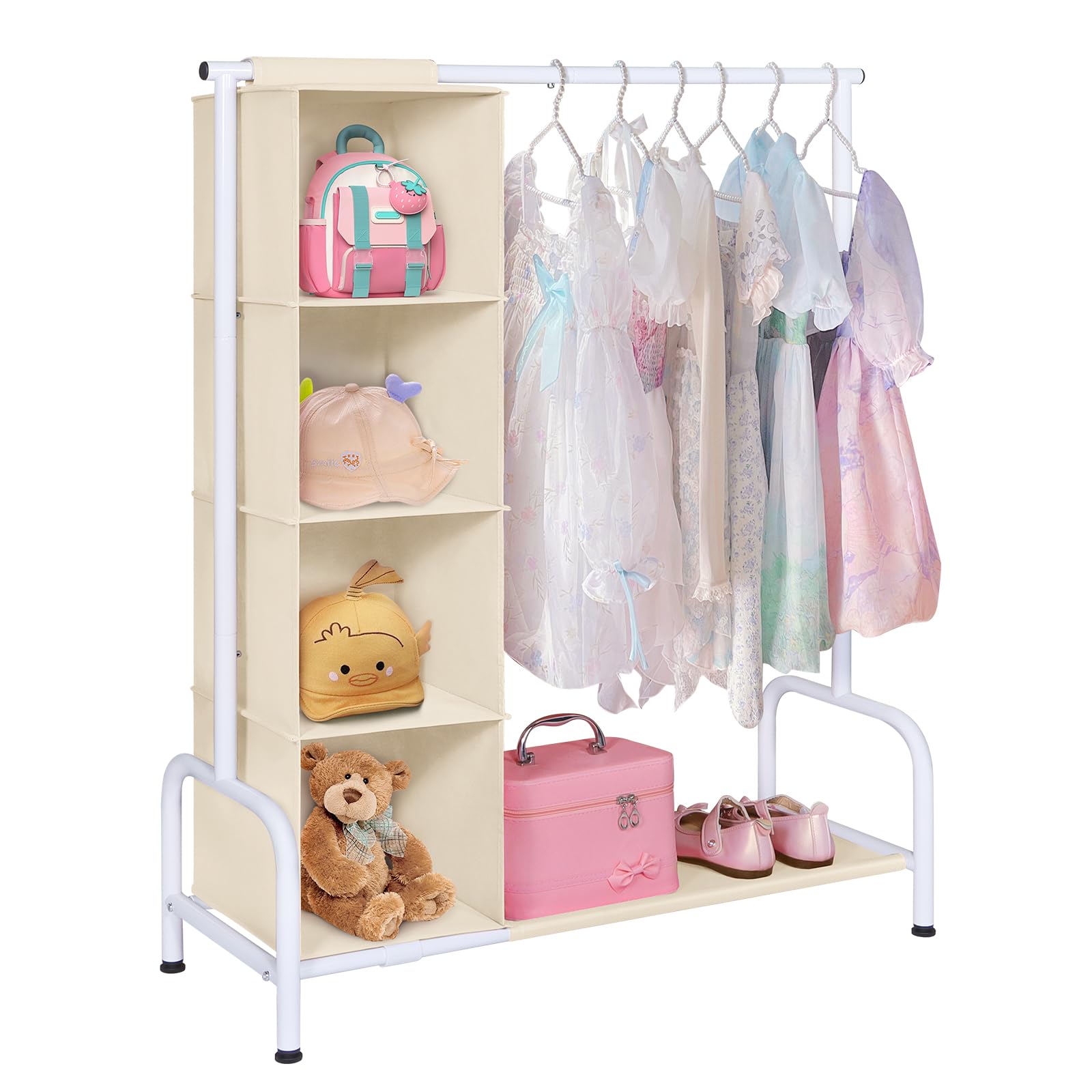 Univivi Kids Clothes Rail, Short Kids Dress Up Rail, Beige & White