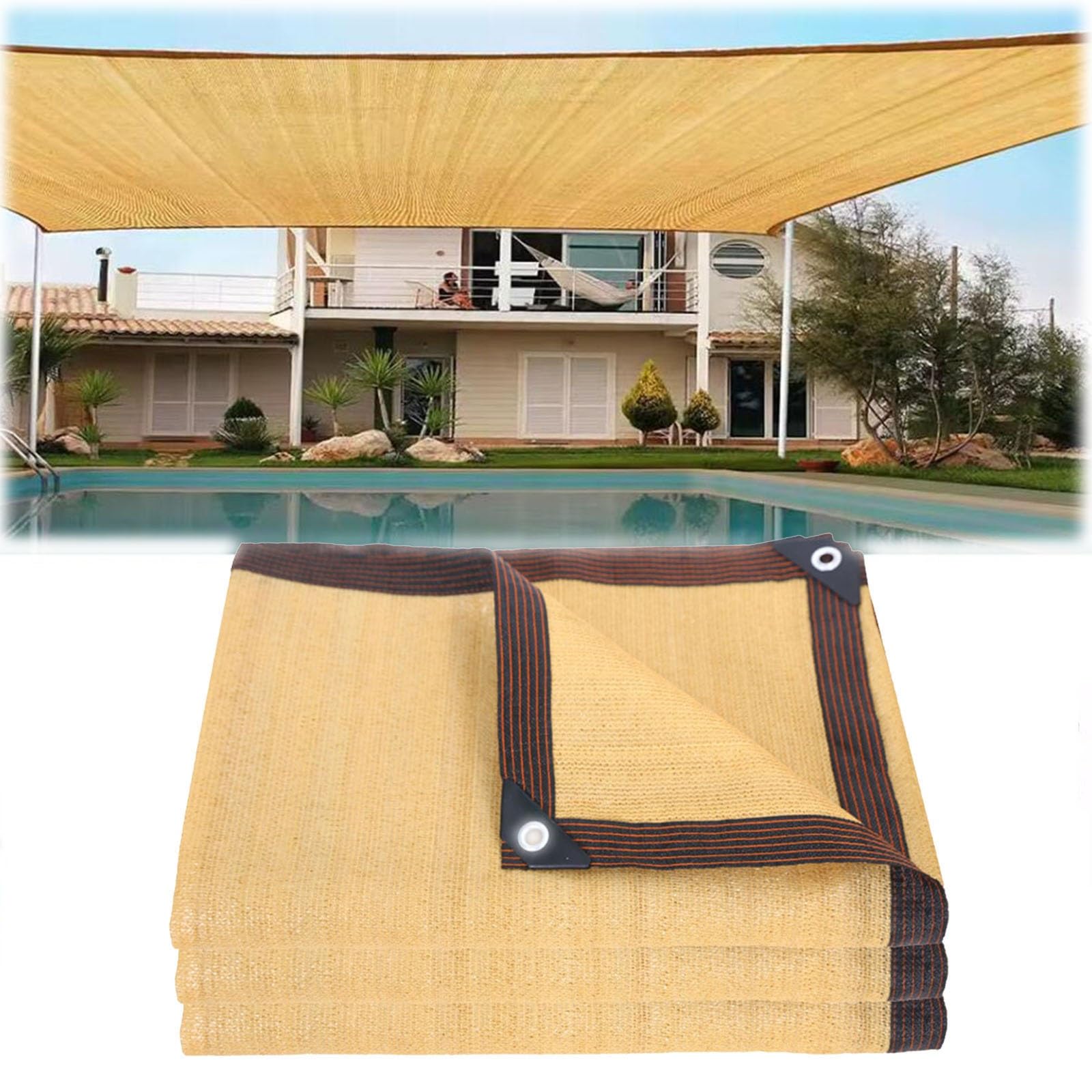 WQPMNYG 80% Shade Net for Greenhouse Beige Shade Cloth with Grommets UV Protection WaterPermeable Sunshade for Patio Carport Pool (9x16m)