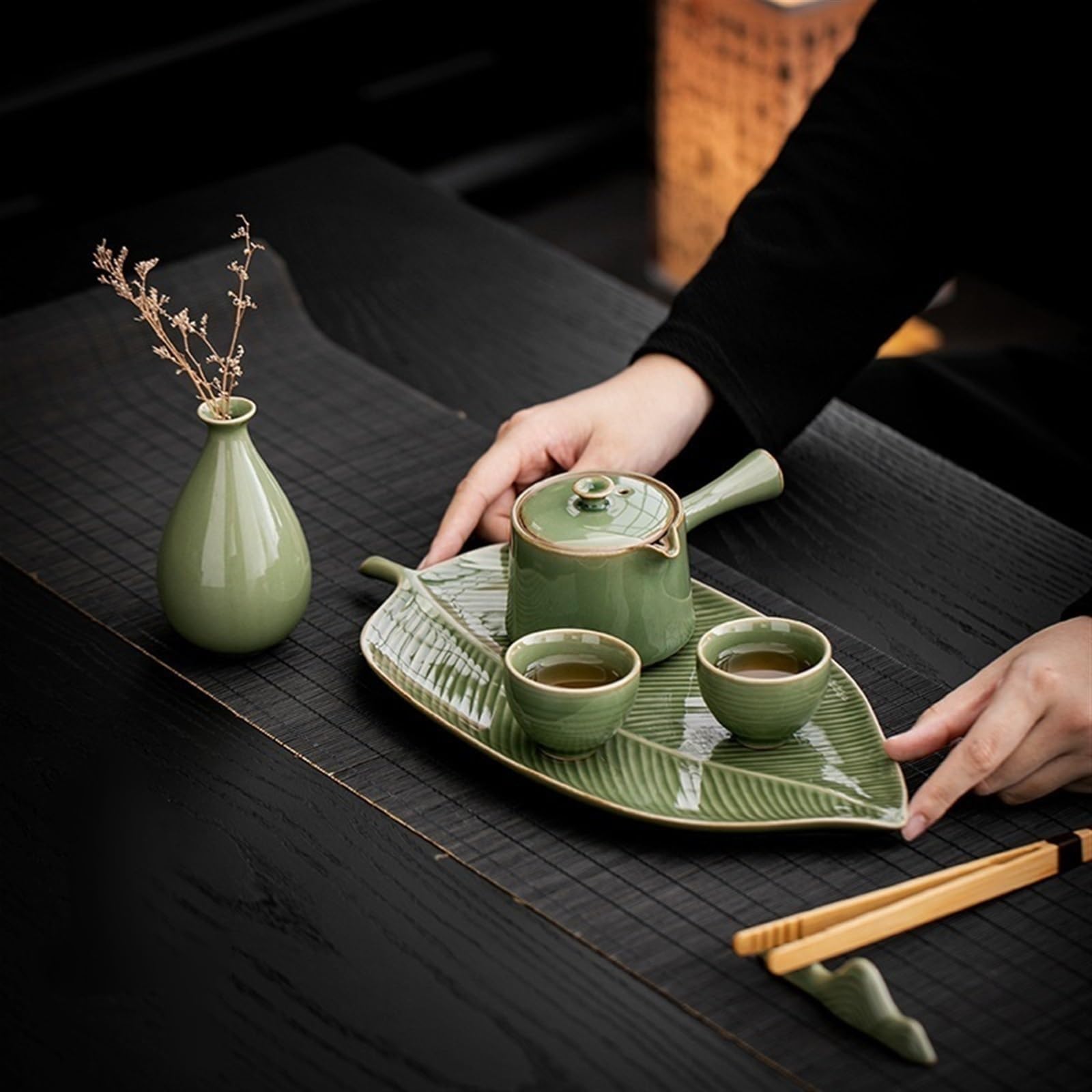 Bandeja Para El Té De La Tarde Bandeja de té Vintage Celadon, bandeja creativa de cerámica for tazas de té, plato de postre de pastelería de Sushi, juego de té de Kung Fu, bandeja de cerveza seca Jueg