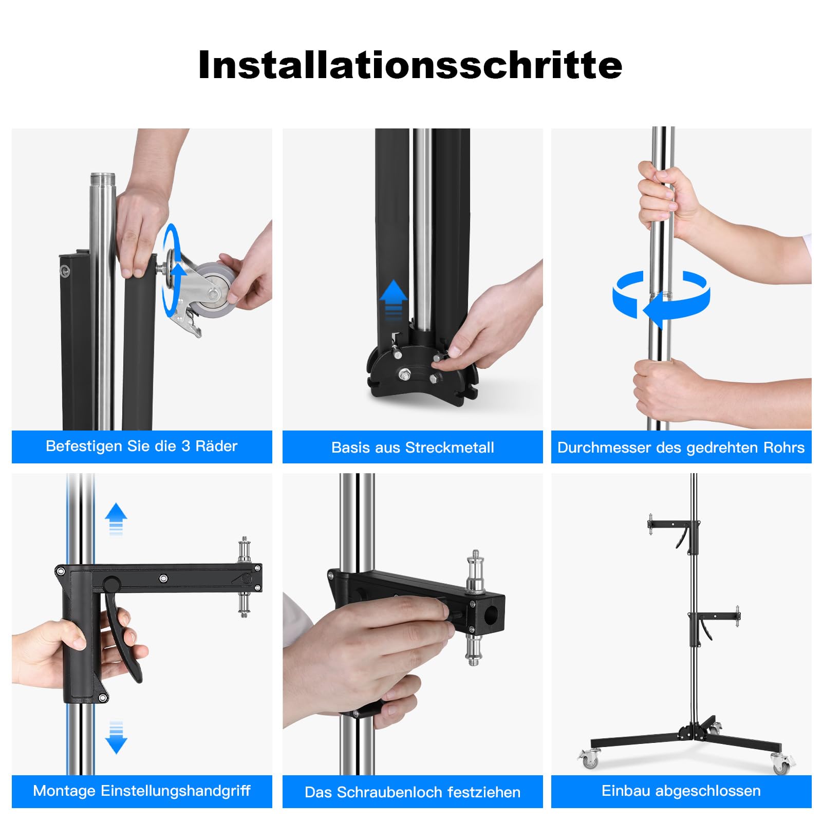 Soonpho Zestaw 2 przesuwnych uchwytów z wytrzymałą głowicą obrotową do metalowego ciężkiego statywu rolkowego C Stand 224 cm wytrzymały statyw studyjny