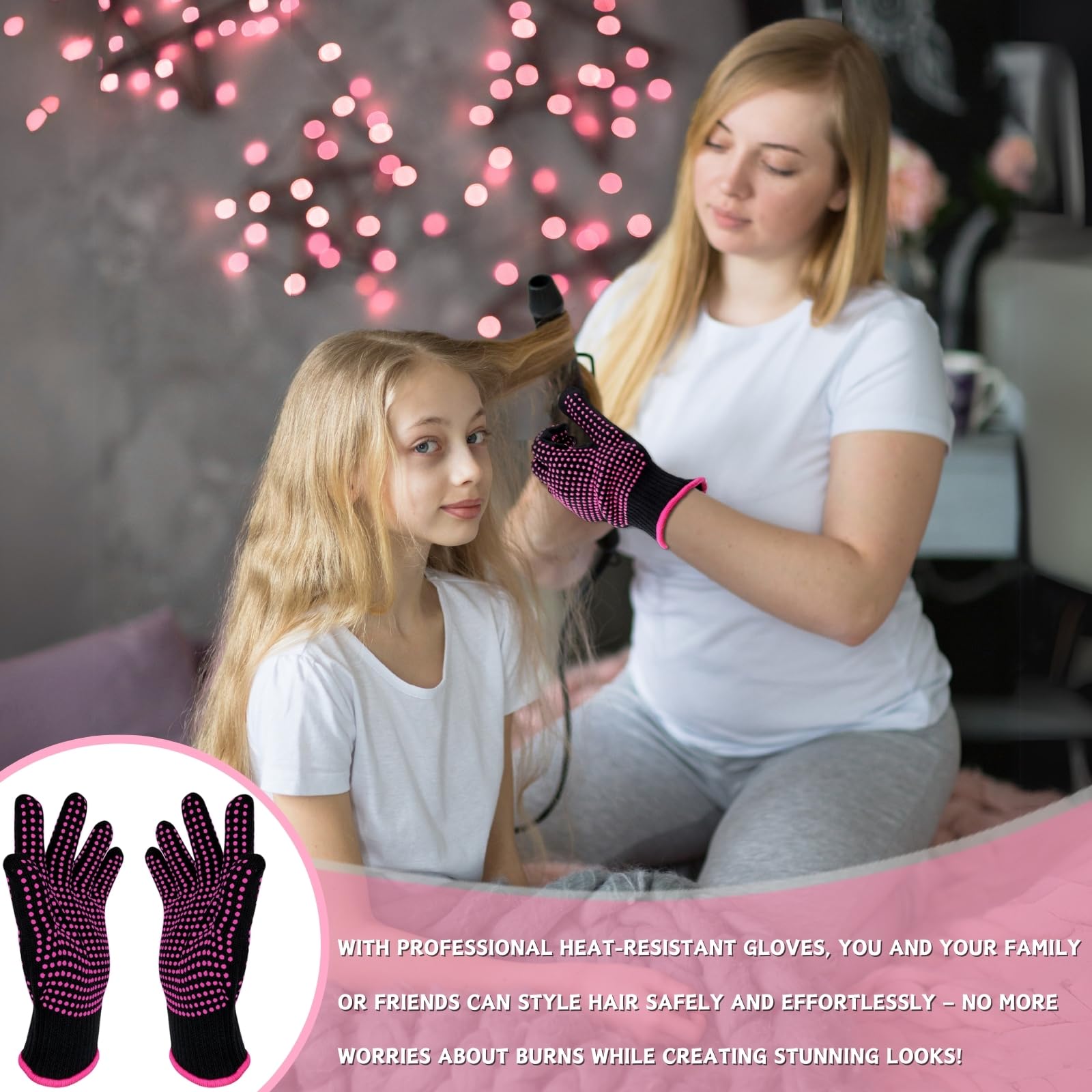 KEYRI 4 Pièces Gants Résistants à la Chaleur pour Fer à Friser, Gant Anti Chaleur Silicone Gants de Protection Gant Résistant à la Chaleur pour la Coiffure Fer à Boucler Outils de Cheveux (Rose Rouge)