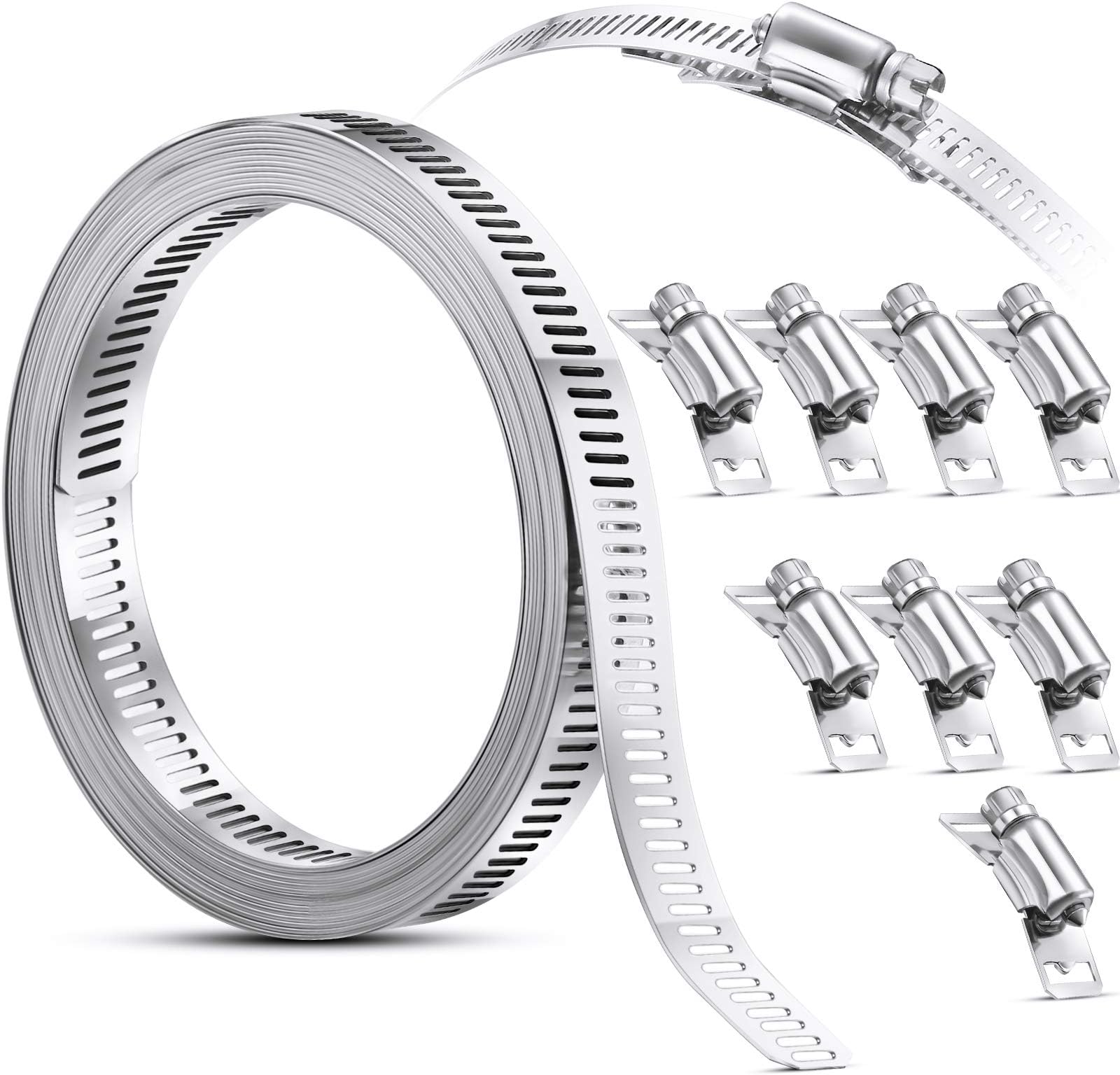 Ripeng 9 Pcs 11.5 Feet Stainless Steel Large Hose Clamps, Worm Drive, Adjustable for Intercooler, Pipe, Plumbing, Tube and Fuel Line
