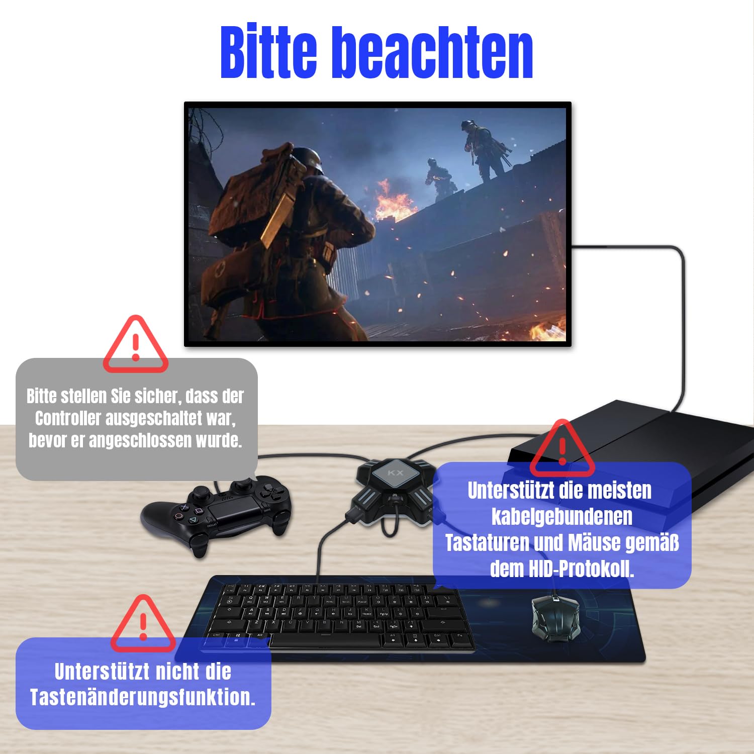 Mcbazel Gaming Tastatur und Maus Adapter für Switch, PS4, PS3,Xbox One, Kabelgebundene Tastatur und Maus Konverter, Unterstützung für FPS-Spiele Nicht für Switch 2