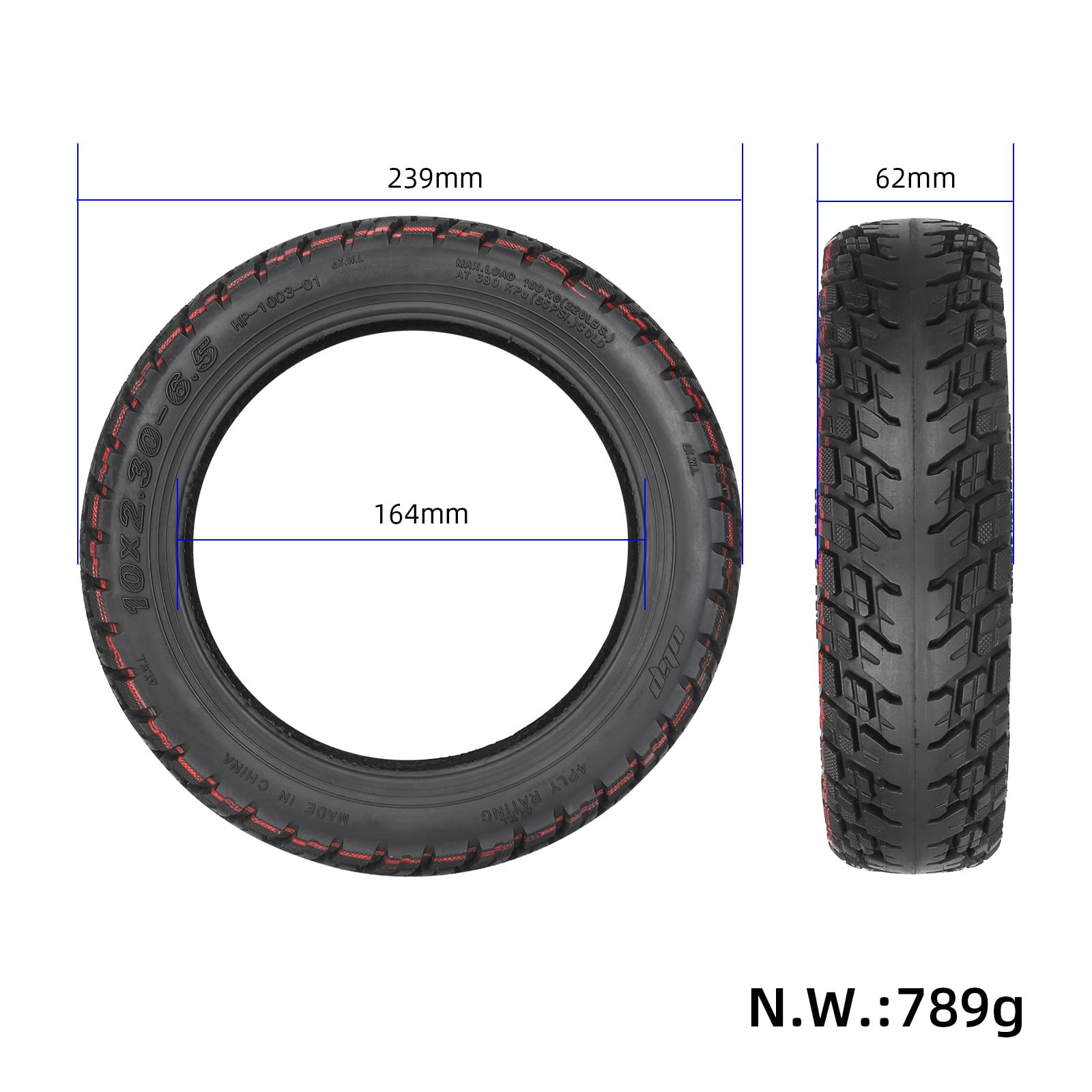 Felixstory 10x2.30-6.5 Vacuum Off Road Tire With Sealant, Fit for NIU KQi2 Pro Electric Scooter, Replacement Front Rear Tire, Self-repairing, Non-slip, Explosion Proof 1pc