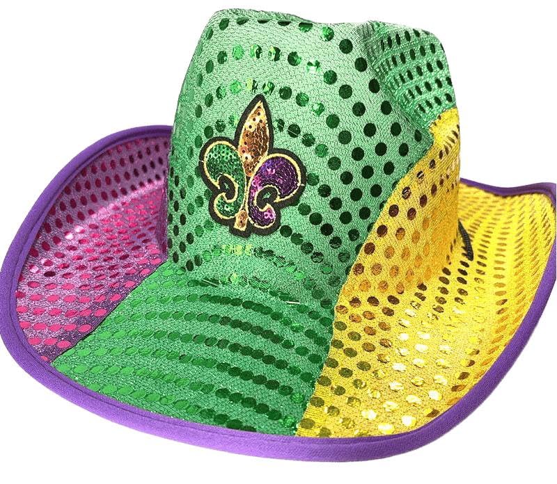 Image of Sparkly US-Flag Western Cowboy Hat 4th of July LED Light Up Sequin Hat