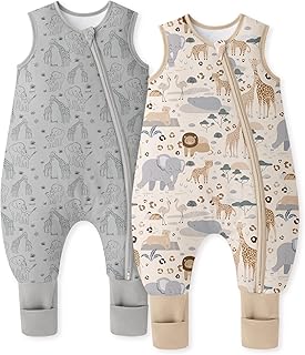 Unnivoll Baby Schlafsack mit Füßen 1,5 Tog 2er Pack Schlafsack Baby Baumwolle Ganzjahre Schlafsack mit Beinen Babyschlafsack Weich 80 cm für Jungen Mädchen Zebra