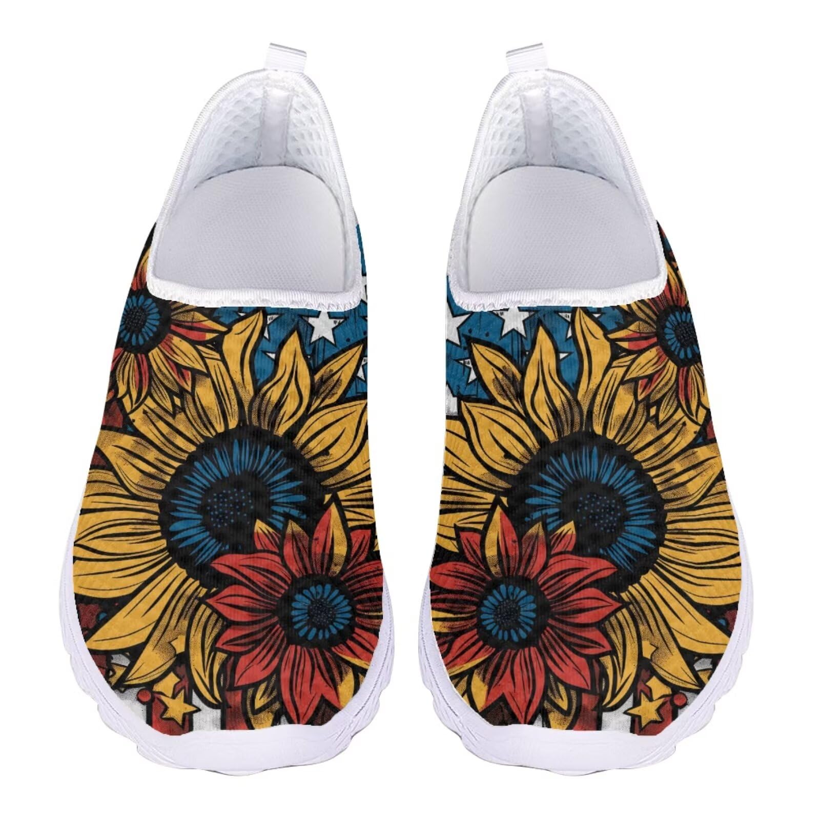 Pointodoor Retro Sunflower Water Shoes for Men Women Air Mesh Casual Quick Drying Barefoot Slip-On Shoes Fashion Sneakers Size 6