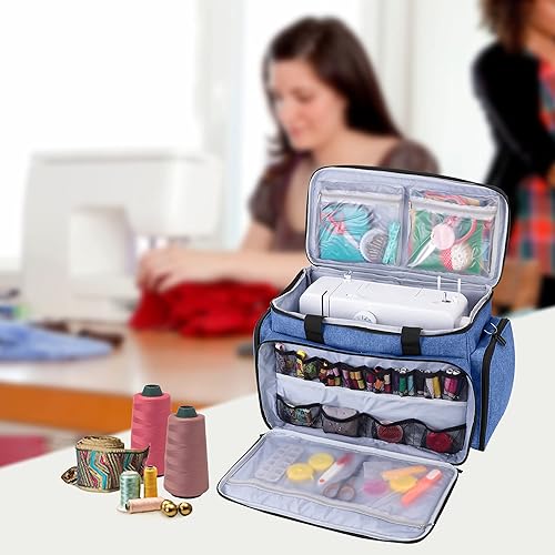Miniatura 73 de Luxja - Bolsa para máquina de coser portátil, compatible con la mayoría de las máquinas Singer Morado,Negro,Azul,Puntos grises,Puntos