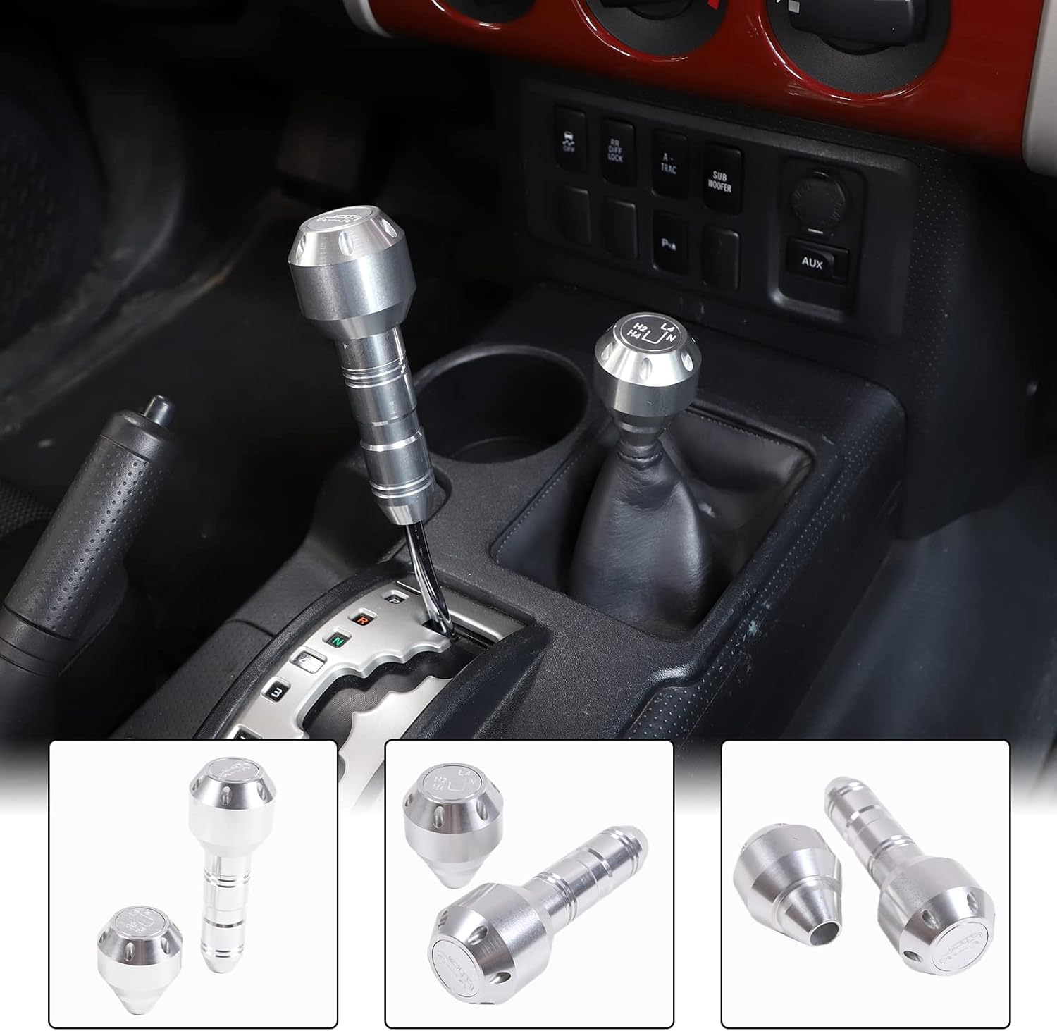 Gear Shift Knob Fit for Toyot@a FJ Cruiser 2007-2021 Aluminum Alloy Weighted Gear Lever Metal Stick Shifter Handle Center Console Car Automatic Gear Stick Shift Knob Replacement Interior Accessories