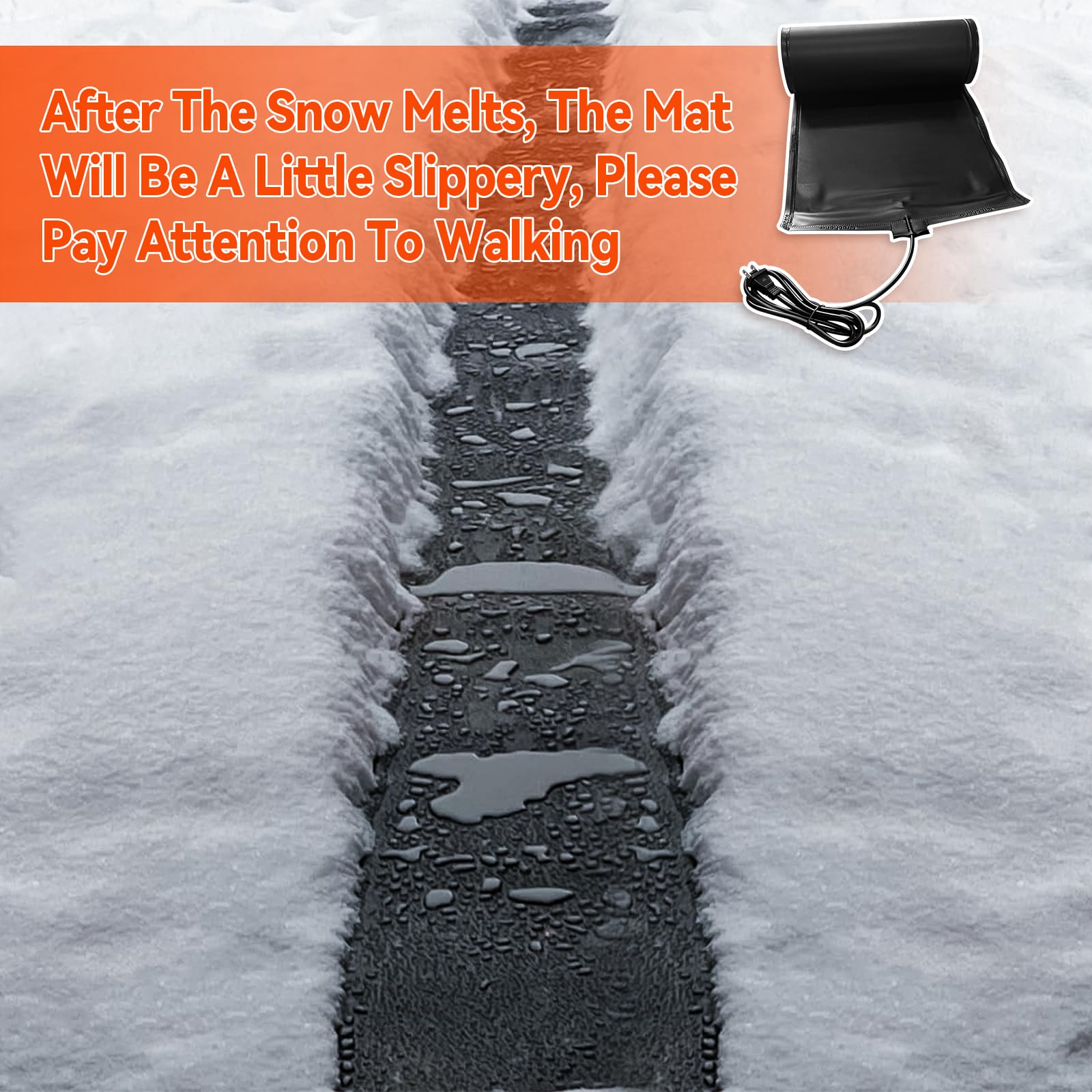 JOJOCY 10FT*14IN Snow Melting Mats, Outdoor Heated Mats Anti-Slip Winter Rubber Ice Melting Mat Electric Snow Removal for Stairs, Walkways, Backyards, Roof, Drainpipe