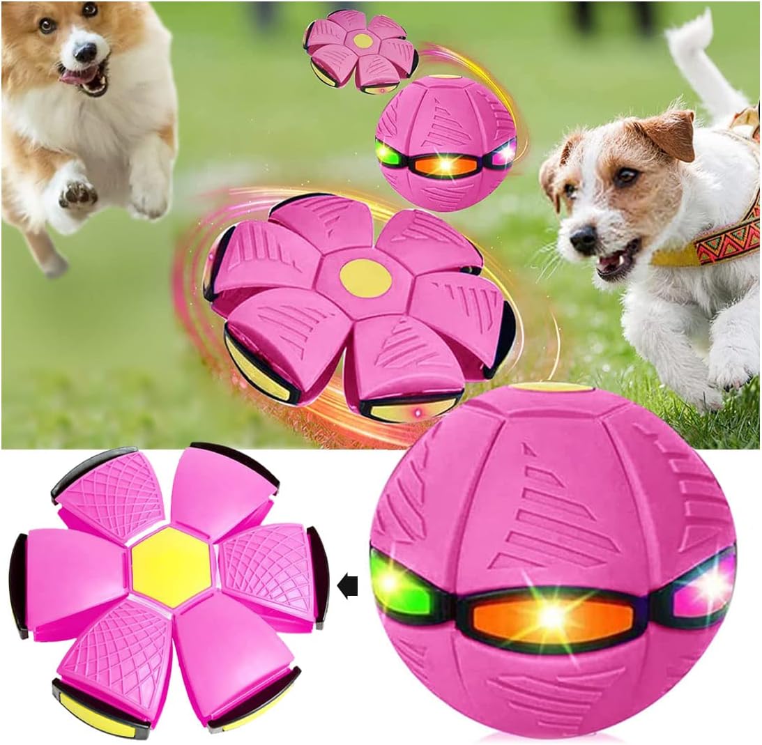 Pet Toy Flying Saucer Ball Stomp Ball Decompression Deformation Foot Stomp Light-Emitting Ball For Dog And Pet Outdoor Exercise Games (Rose Red)
