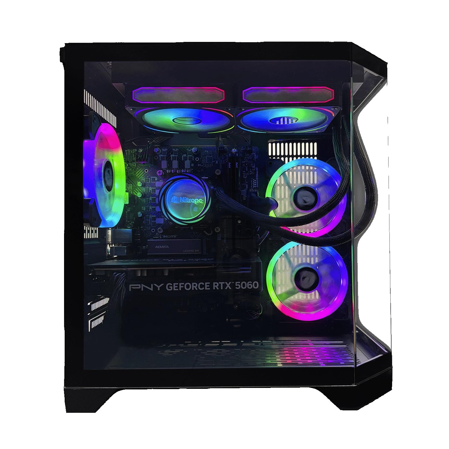 NitroPC - PC Gaming Avanzato Nitro Plus (AMD Ryzen 5 5600X 3.7GHz/4.6GHz, RTX 3050 8GB, RAM 16GB, M.2 1TB, Windows 11 PRO, illuminazione RGB, WiFi) Computer fisso, PC Gamer (Nero)